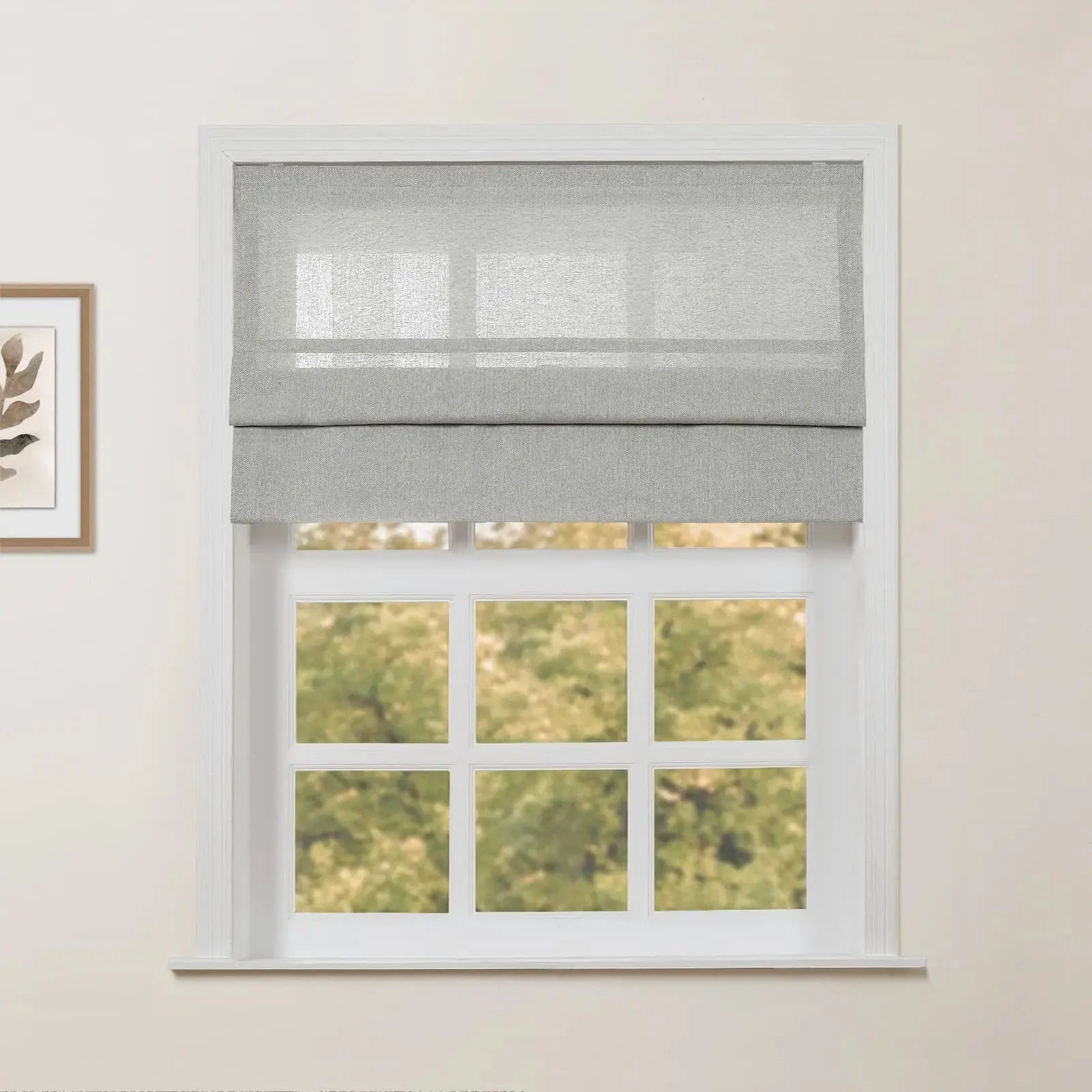 Ron Linen Cotton Herringbone Roman Shade - Cordless Window Treatment for Living Room, Bedroom & Office (Blackout/Sheer Options)