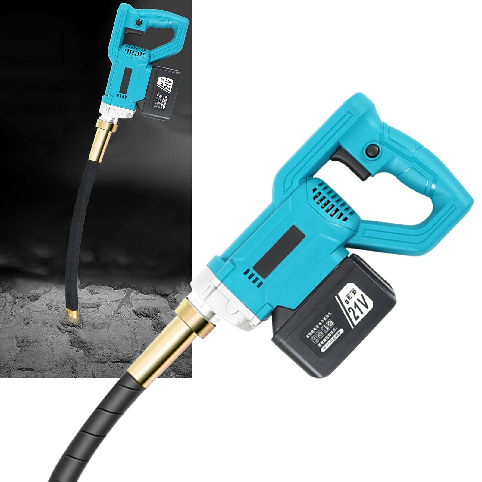 Cordless Concrete Vibrator Tool - 5000r/min Handheld Cement Finisher with 2 Batteries for Bubble Removal & Smooth Finishing | Perfect for Driveways, Foundations & DIY Projects (110V Power Tools)