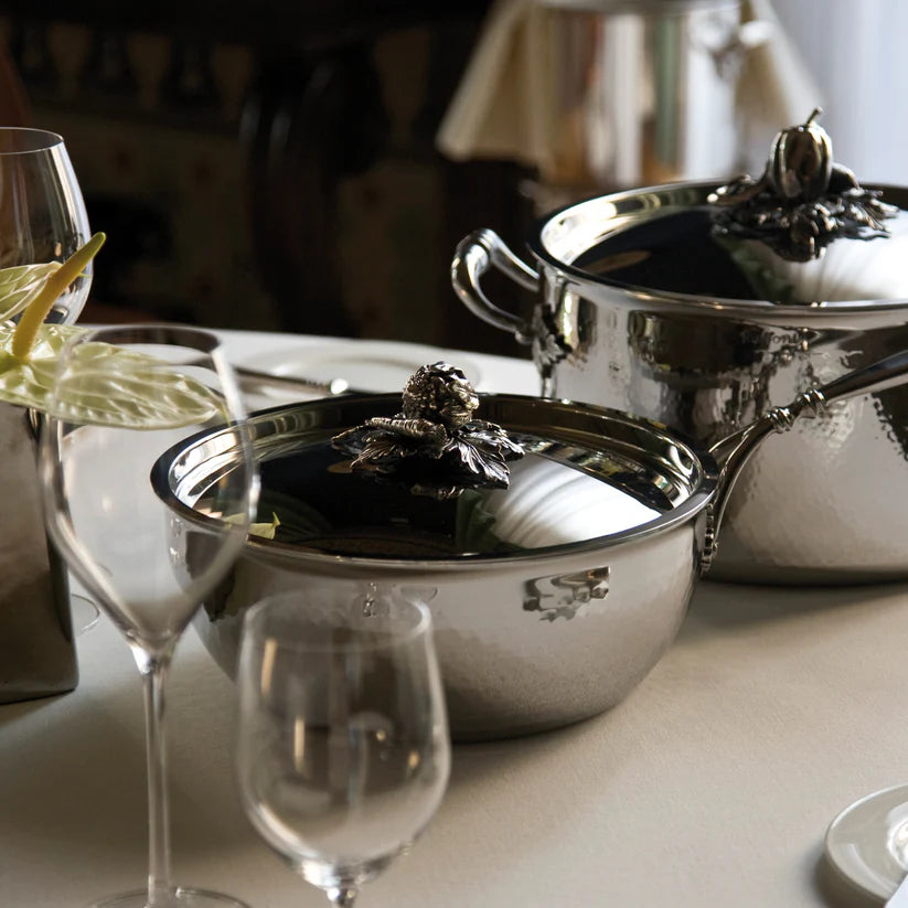 Ruffoni Opus Prima Hammered Stainless Steel Saute Pan with Lid - 3.5 Quart Professional Chef Cookware for Searing, Braising & Sauteing - Perfect for Home Kitchen & Restaurant Use