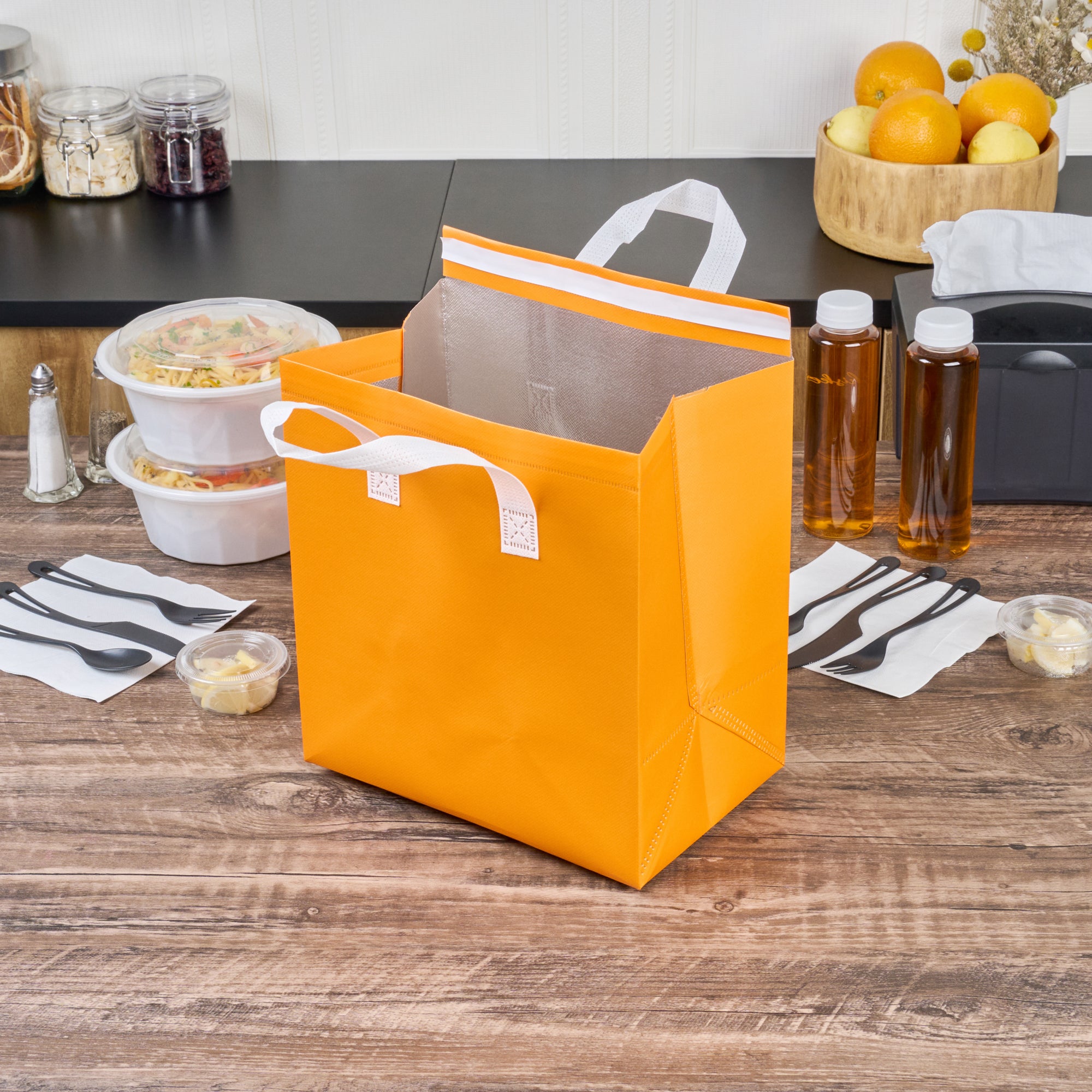 Insulated Orange Take Out Bags - Tamper Evident Food Delivery Bags (10.25