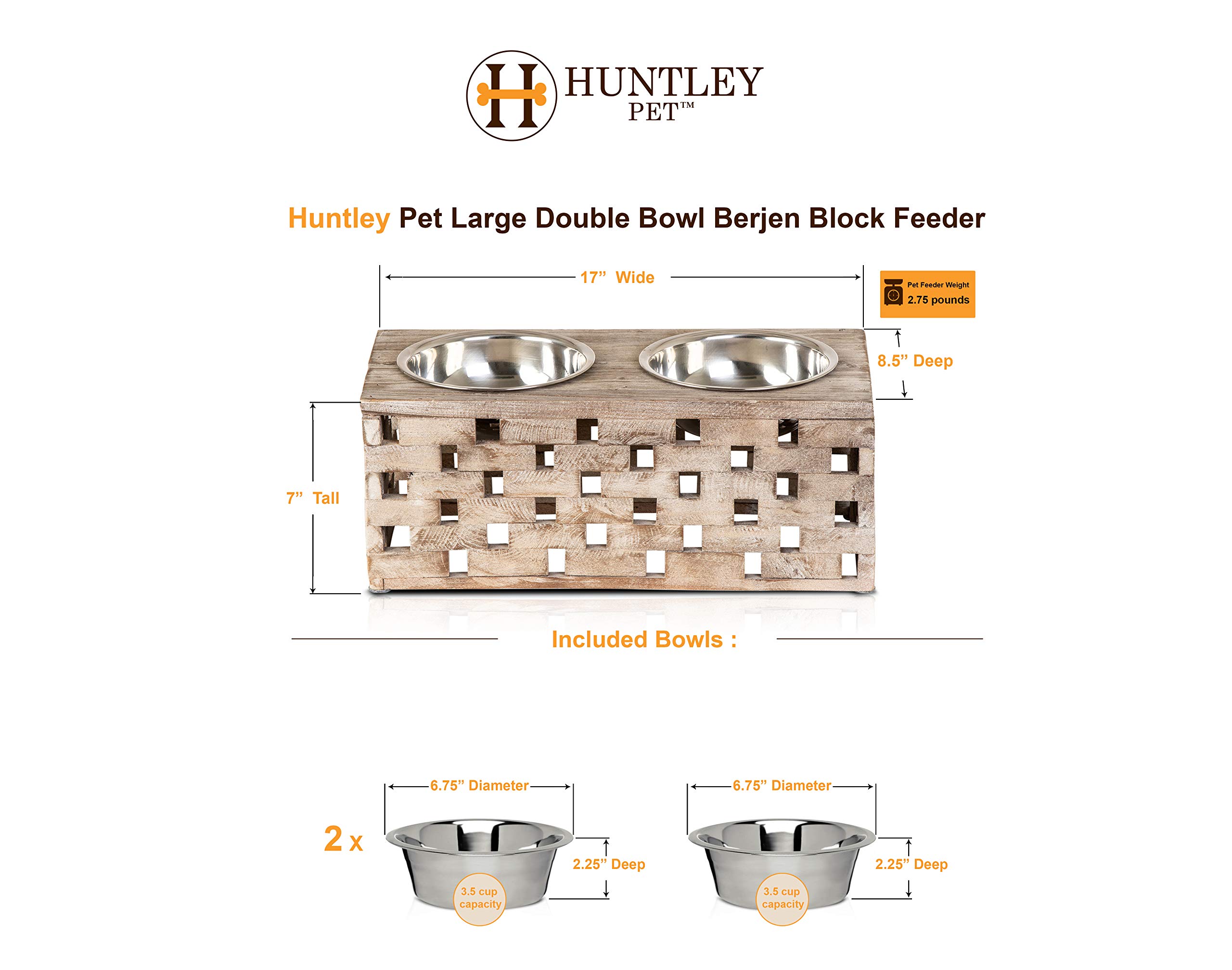 Stainless Steel Elevated Double Bowl Pet Feeder for Dogs & Cats - Large Size, Berjen Block Design - Perfect for Indoor & Outdoor Feeding