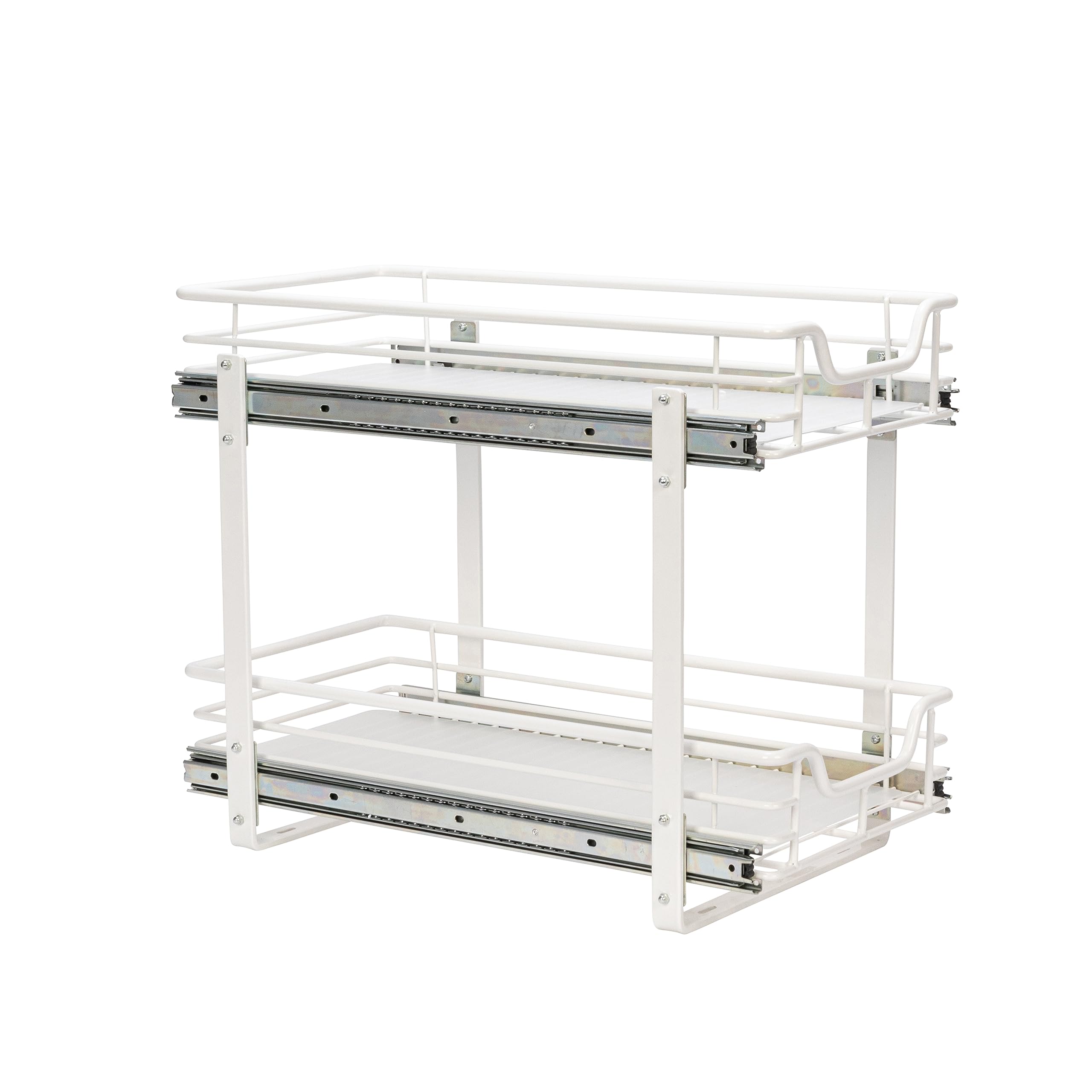 Glidez Multipurpose Powder-Coated Steel Pull-Out Cabinet Organizer with Plastic Liners - 2-Tier Dual-Slide Under Sink Storage for Kitchen & Bathroom - Fits Standard Cabinets (White) | Space-Saving Solution for Spices, Cleaning Supplies & Toiletries