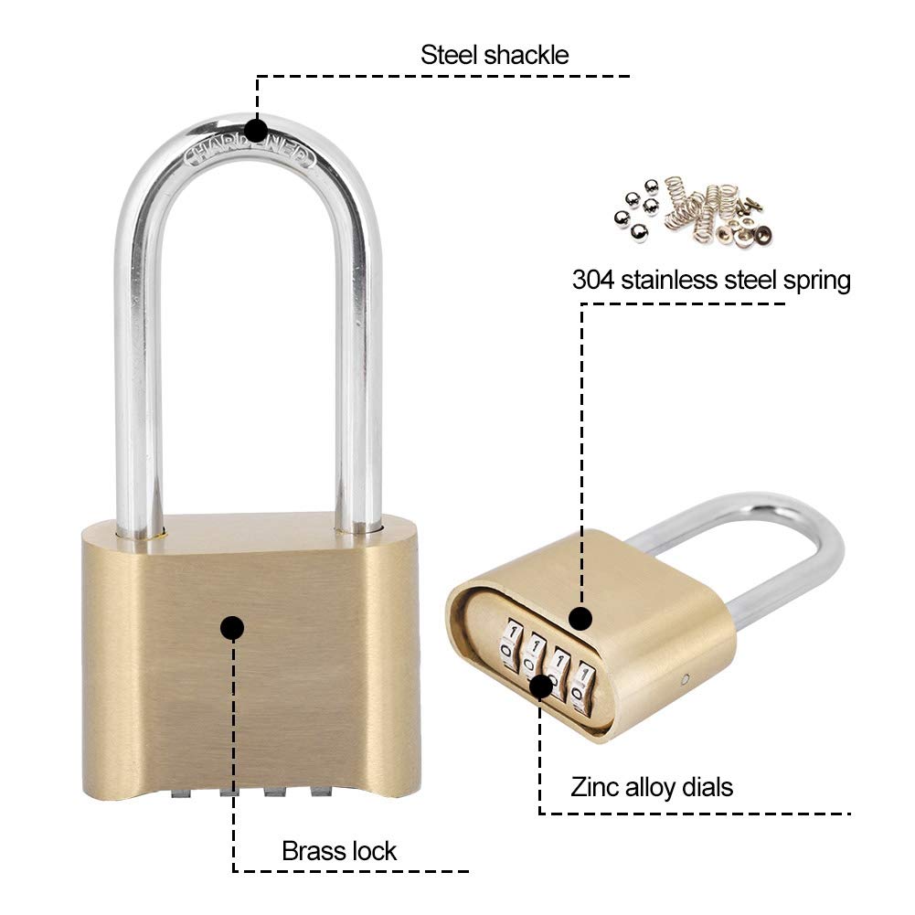 4-Dial Combination Padlock - Brass Travel Luggage Lock with Resettable Code for Suitcases, Backpacks, Lockers & Gym Bags | Secure Your Belongings During Travel, Workouts & Storage