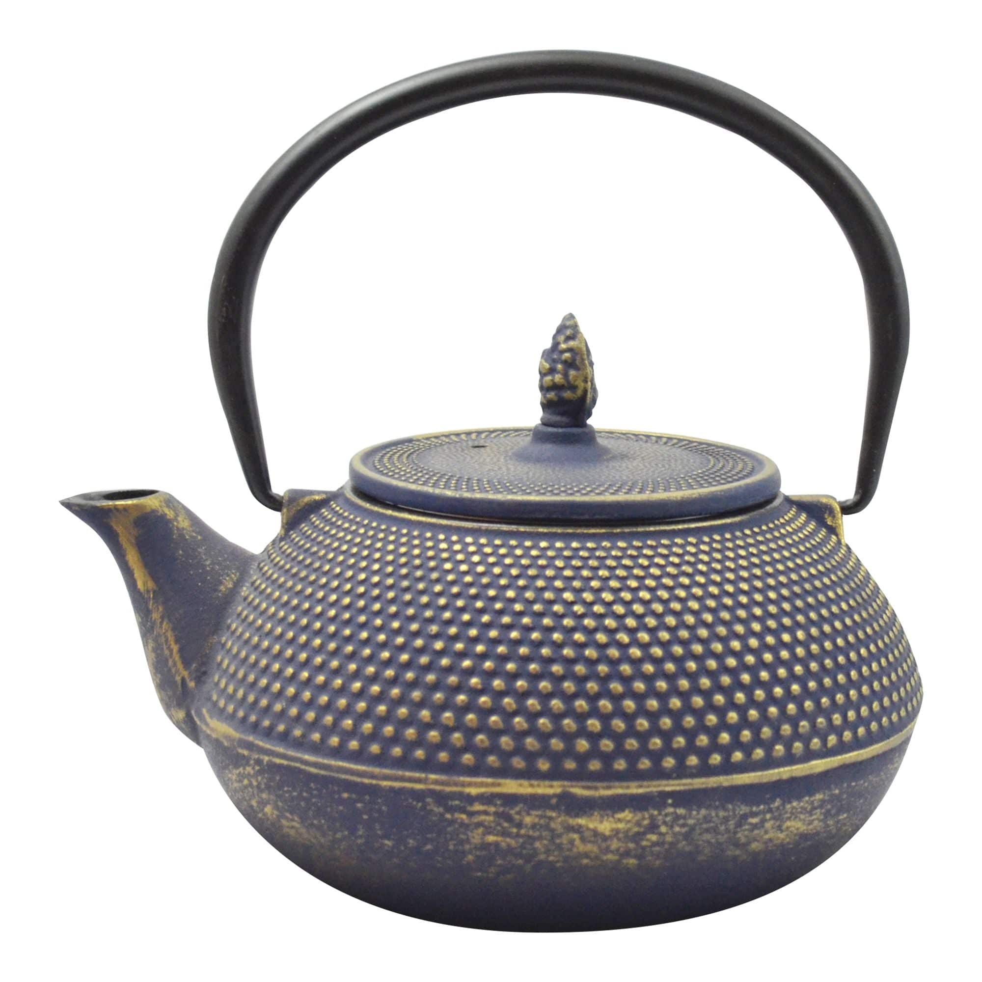 Premium Japanese Cast Iron Teapot - 40oz Traditional Blue & Gold Enamel Teapot for Loose Leaf Tea | Perfect for Home, Office & Tea Ceremonies