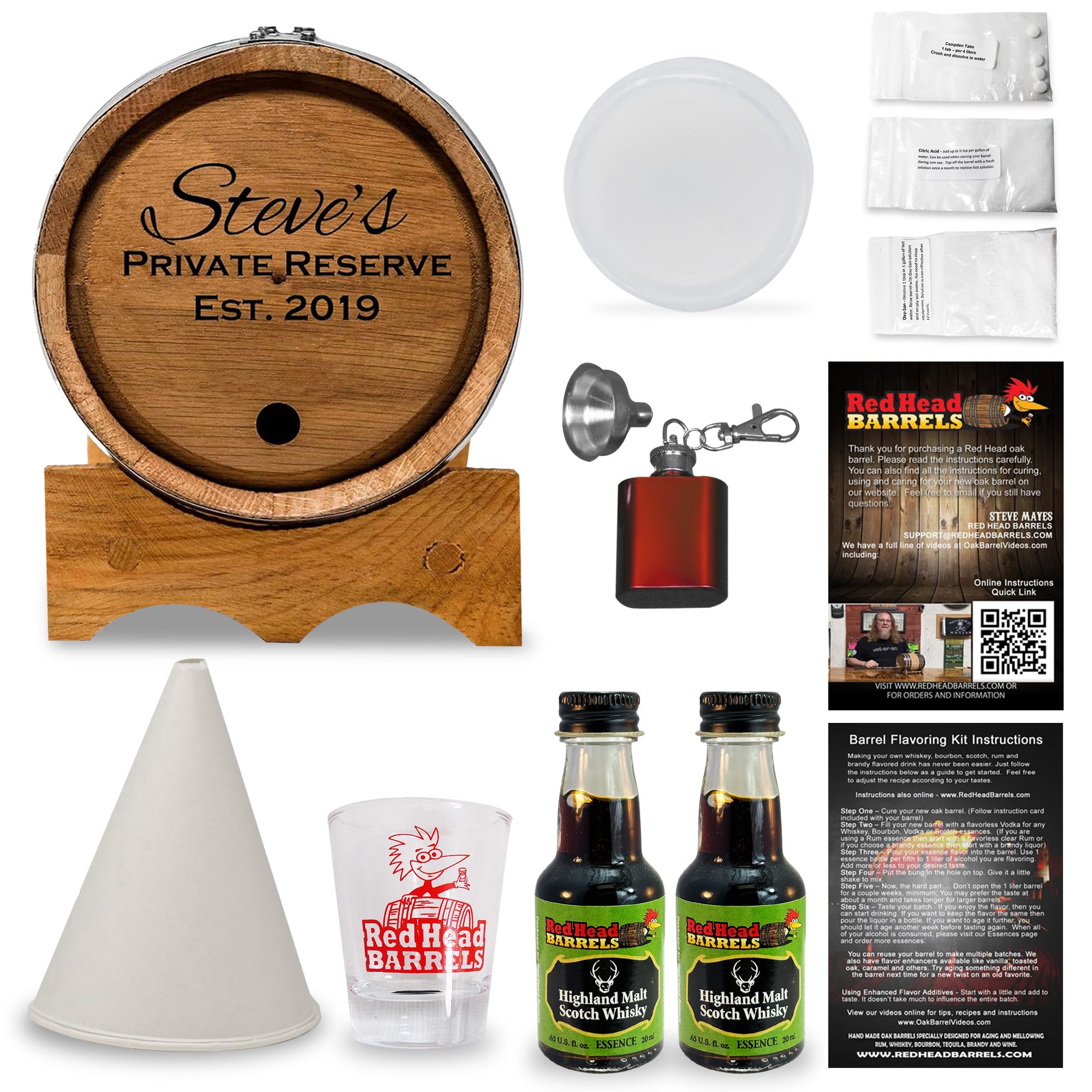 2 Liter Custom Engraved American White Oak Aging Barrel with Flavoring Kit - Premium Whiskey, Bourbon & Scotch Home Brewing Barrel Set with Free Shot Glass - Perfect for Home Distilling, Craft Cocktails & Unique Gifts