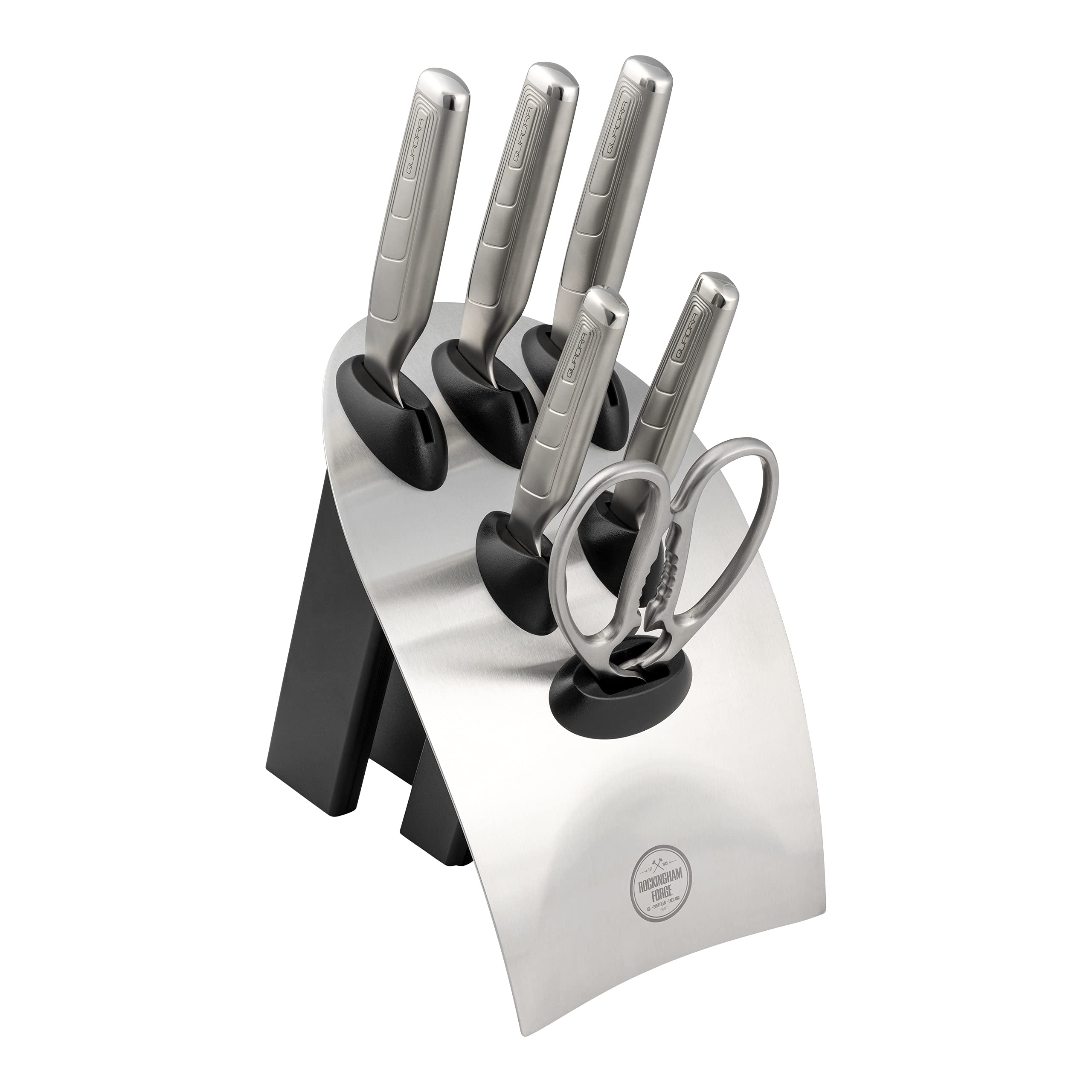 Premium 7-Piece Stainless Steel Kitchen Knife Set with Block - Includes 5 Chef Knives, Shears & Wooden Holder - Perfect for Home Cooking, Professional Chefs & Gift Giving - Quadra Range RF-1640/7B