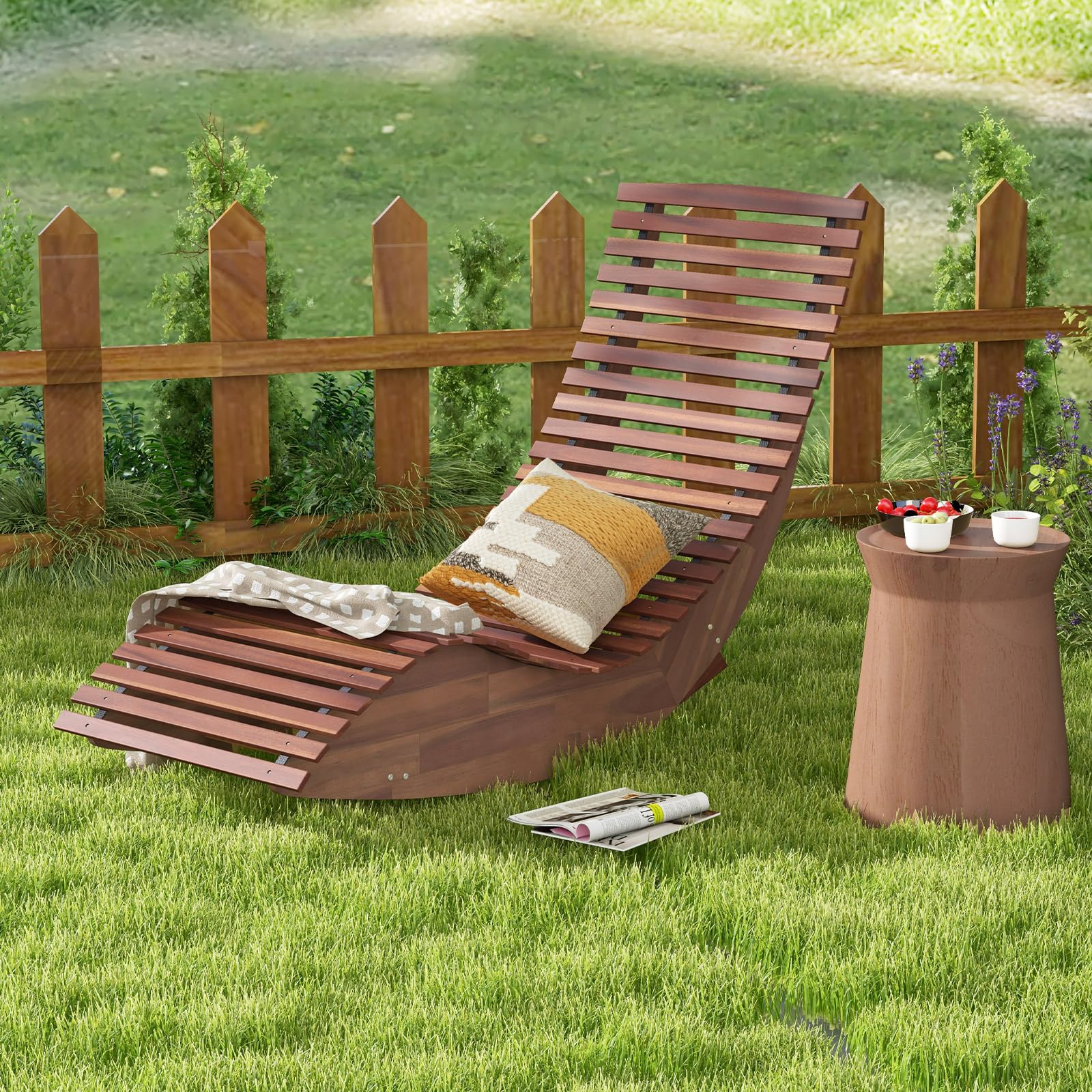 Giantex Outdoor Chaise Lounge Chair Set of 2 - Acacia Wood Patio Lounger with Slatted Design & Rocking Feature, Perfect for Sunbathing, Poolside Relaxation, Beach Lounging, and Backyard Decor
