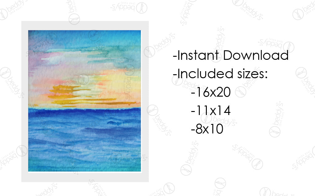 Ocean Sunset Digital Art Print Download - Beach Wall Decor for Living Room, Bedroom & Office | Coastal Landscape Painting for Home & Office Decor