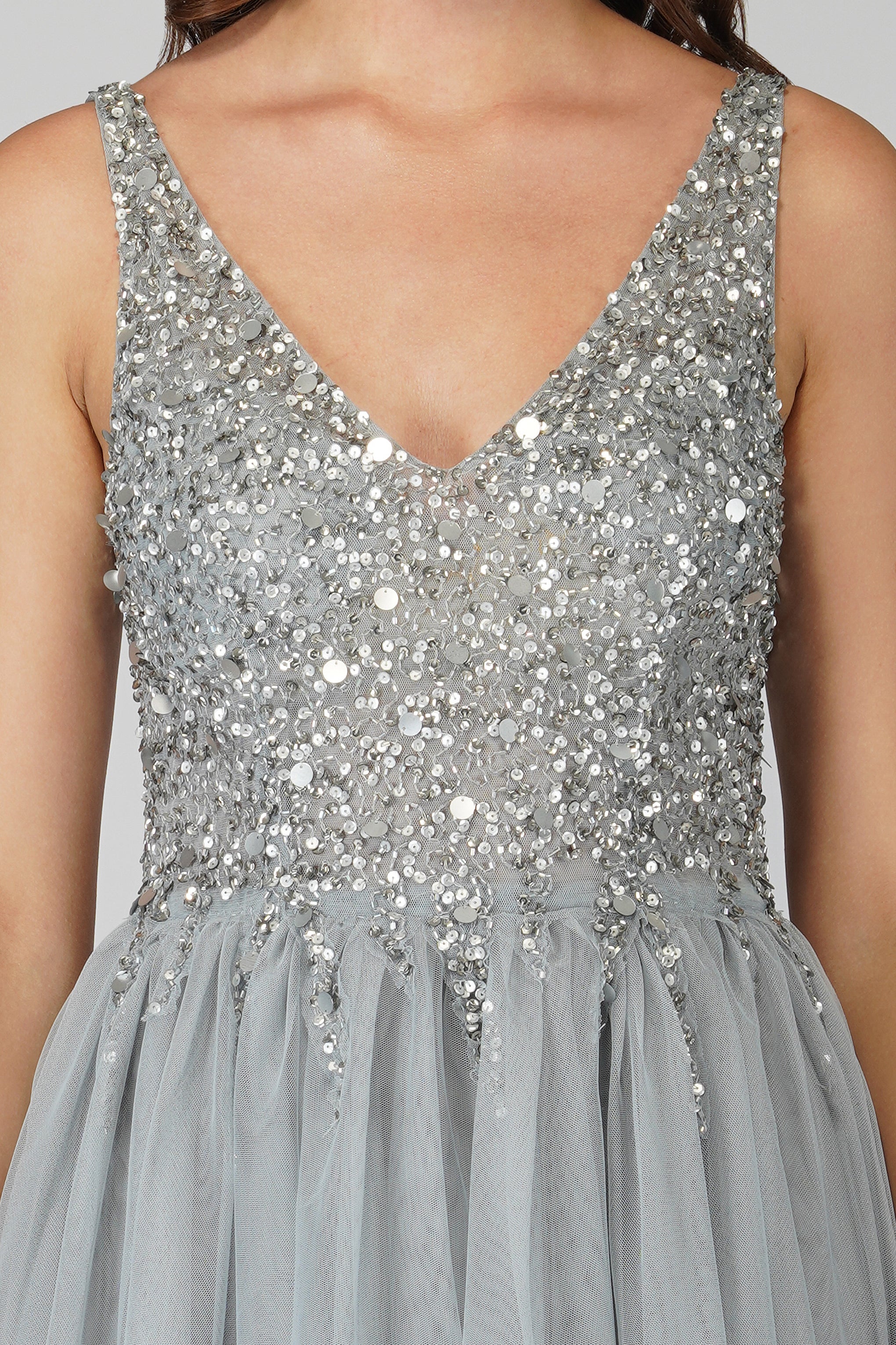 Symphony Light Grey Embellished Mini Dress for Women - Elegant Party Cocktail Dress for Night Out, Date Night, and Special Occasions