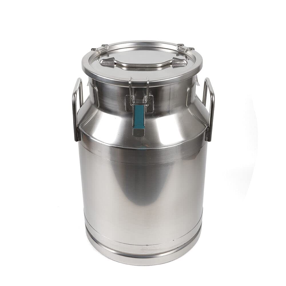 304 Stainless Steel 30L/7.93 Gallon Milk Can with Sealed Lid & Spigot - Multi-Purpose Food Storage Container for Milk, Wine, Beer Brewing, and Bulk Food Preservation - Ideal for Home Brewing, Dairy Farms, and Commercial Kitchens