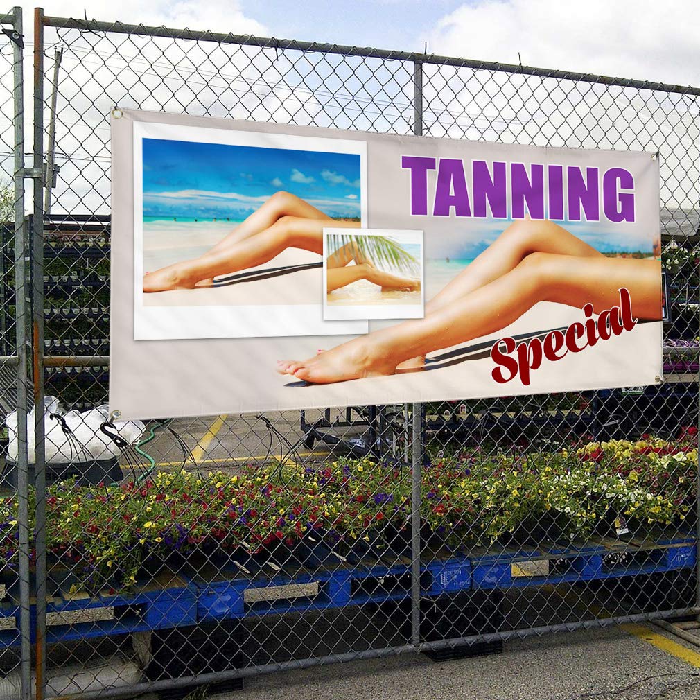 Custom Vinyl Banner 48x96 Inches - Weatherproof Outdoor Advertising Sign with 8 Grommets for Tanning Business, Yard Signs & Industrial Use | Durable Printing for Retail Stores, Events & Trade Shows
