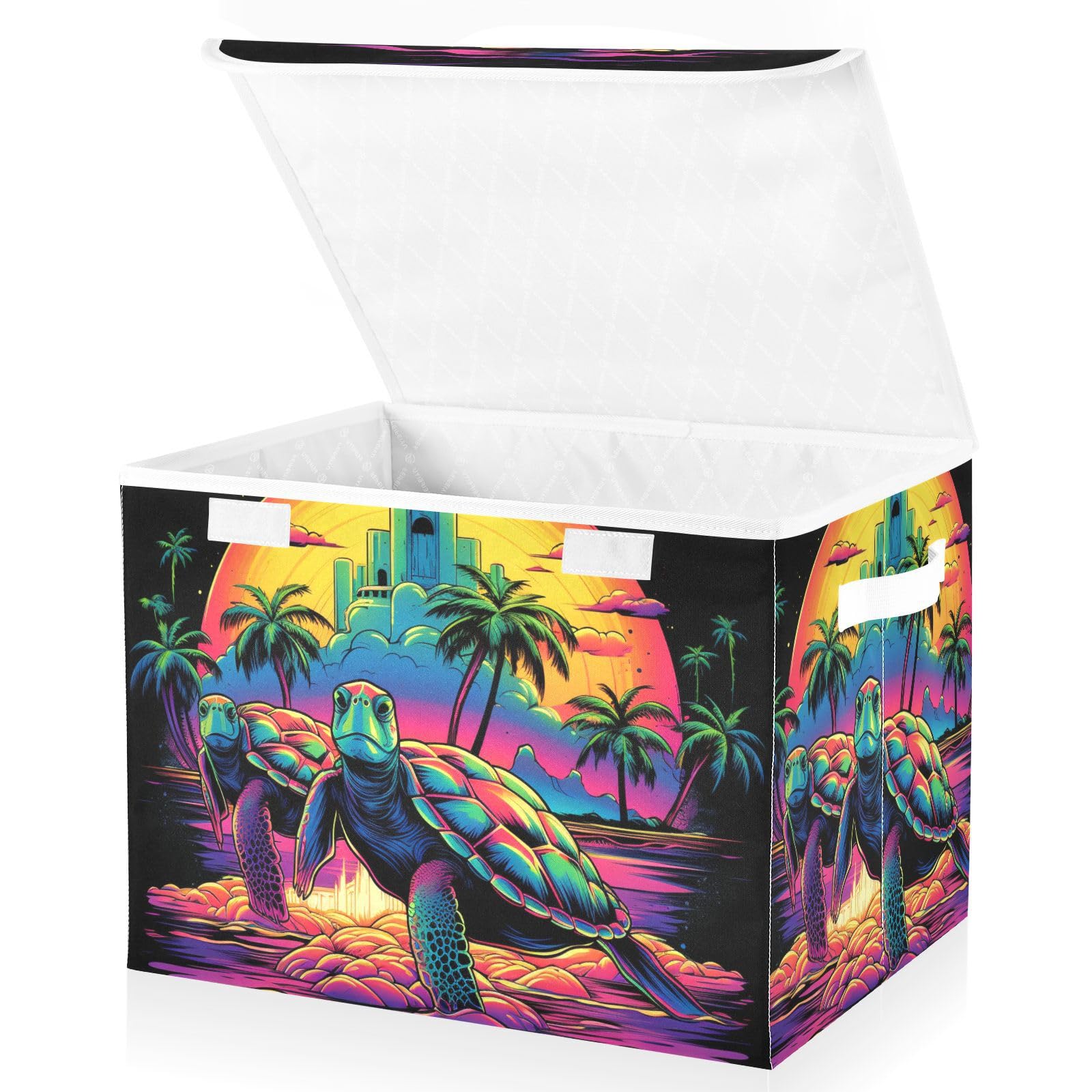 Collapsible Storage Bins with Lids - Turtle Pattern Organizing Baskets for Clothes & Home