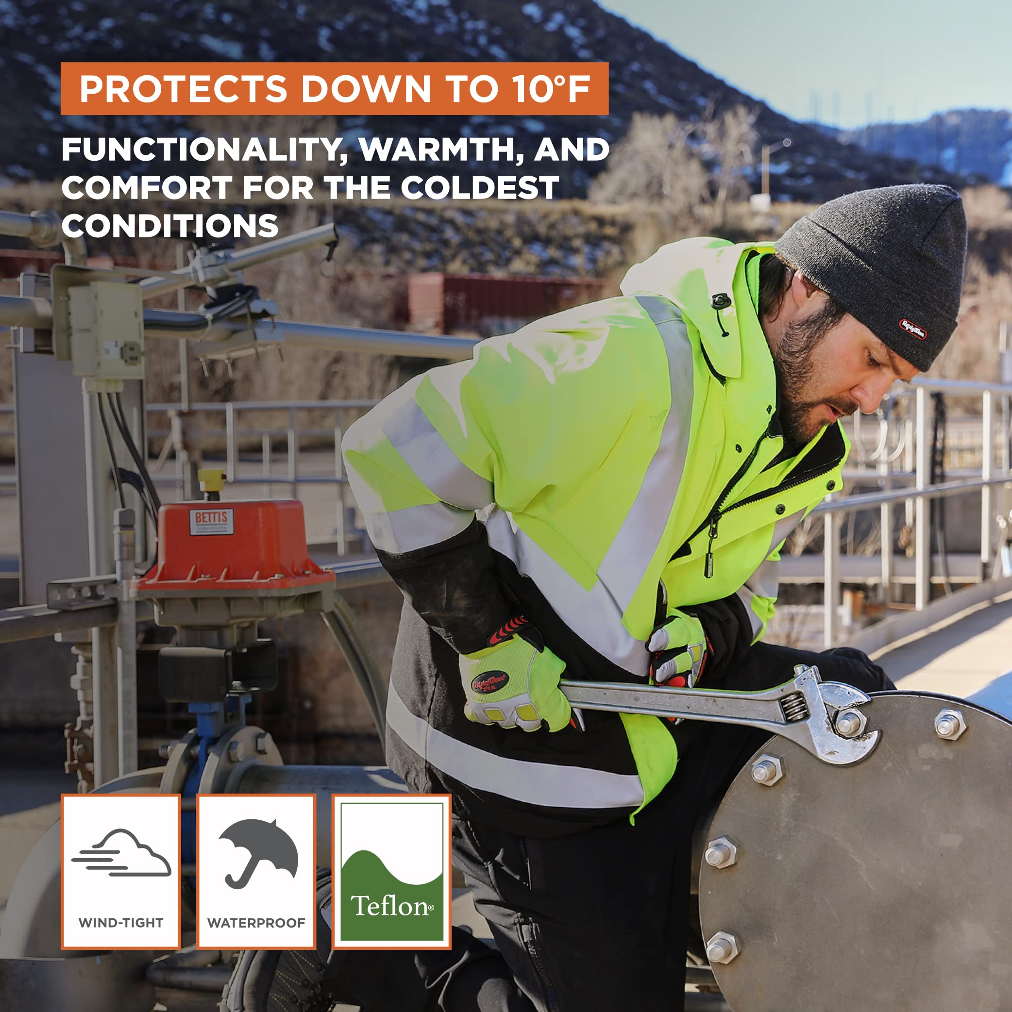 RefrigiWear Hivis 3-in-1 Insulated Rainwear Jacket - ANSI Class 2 High Visibility Safety Jacket with Reflective Tape for Construction, Road Work & Outdoor Winter Activities