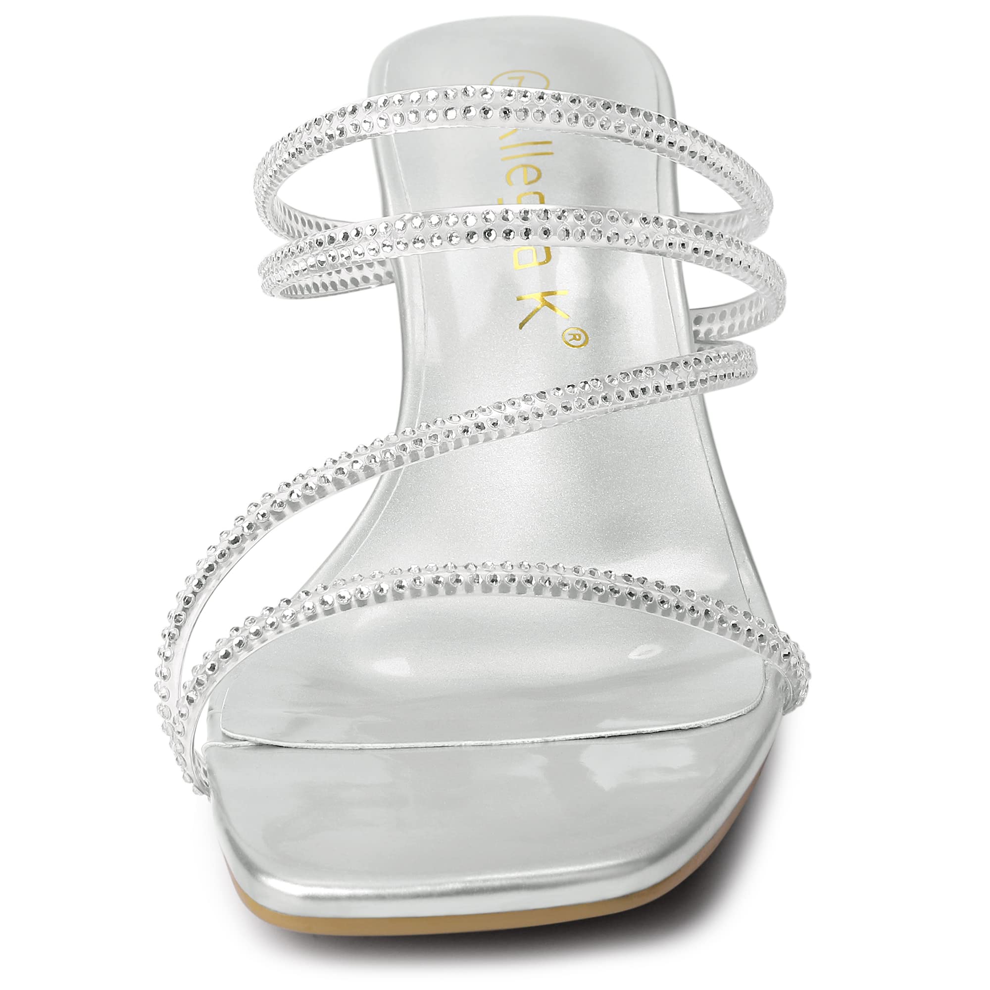 Allegra K Women's Rhinestone Strappy Kitten Heel Slide Sandals - Elegant Dressy Summer Shoes for Weddings, Parties & Date Nights