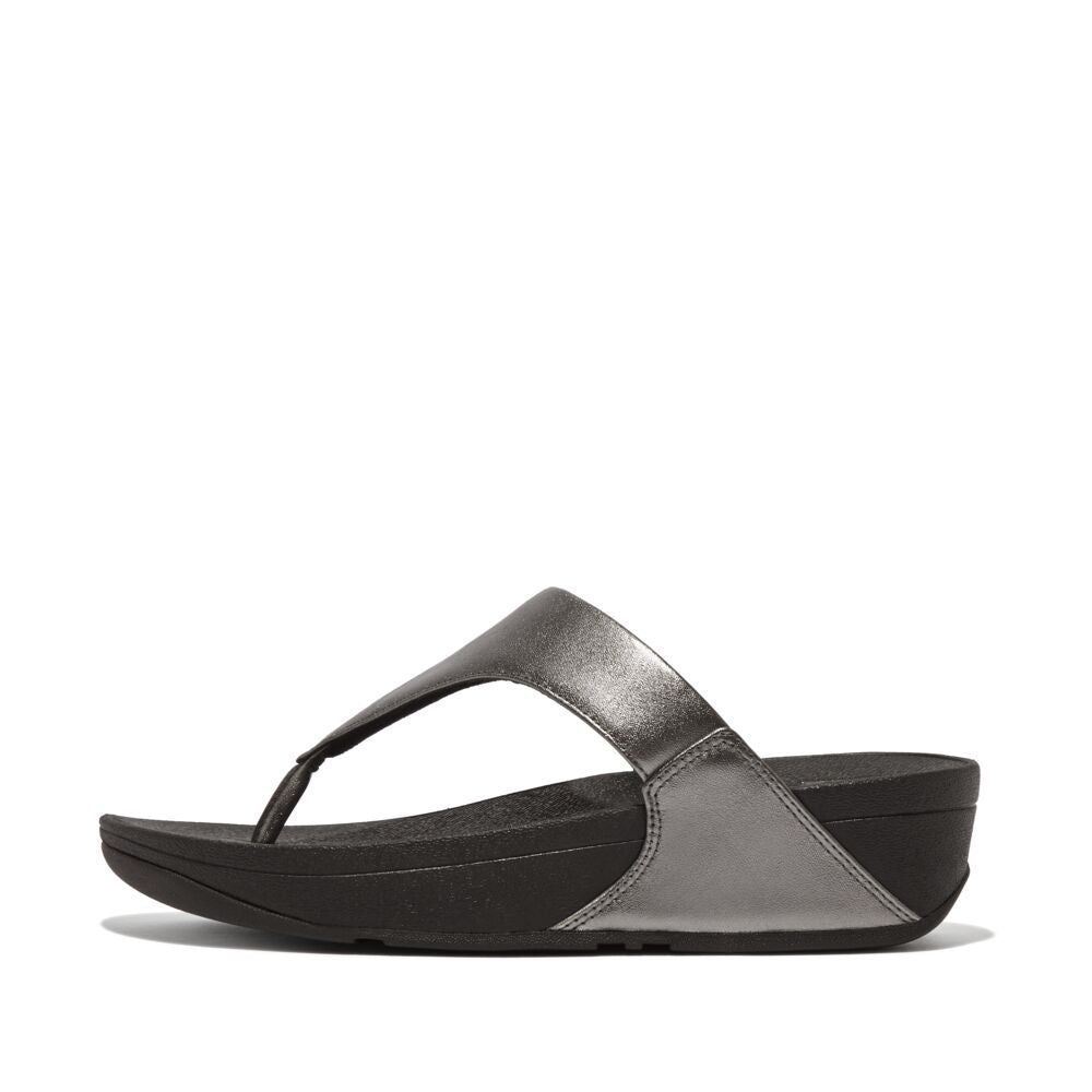 FitFlop Lulu Leather Sandals for Women - Classic Pewter Mix Comfortable Flip Flops | Perfect for Beach, Vacation & Summer Walking
