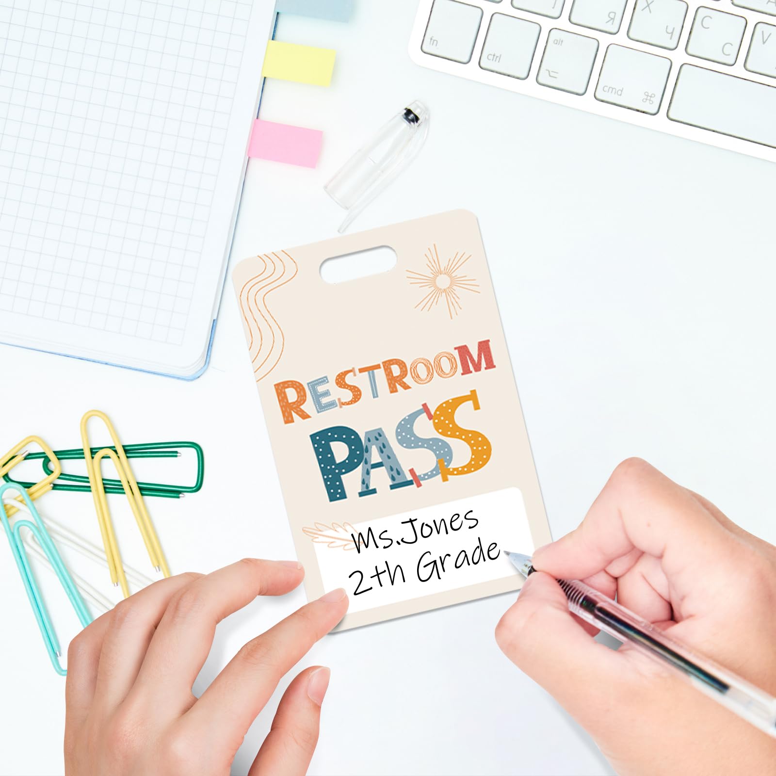 Boho Hall Passes for Classroom - 8 PVC Lanyards for School, Office & Nurse