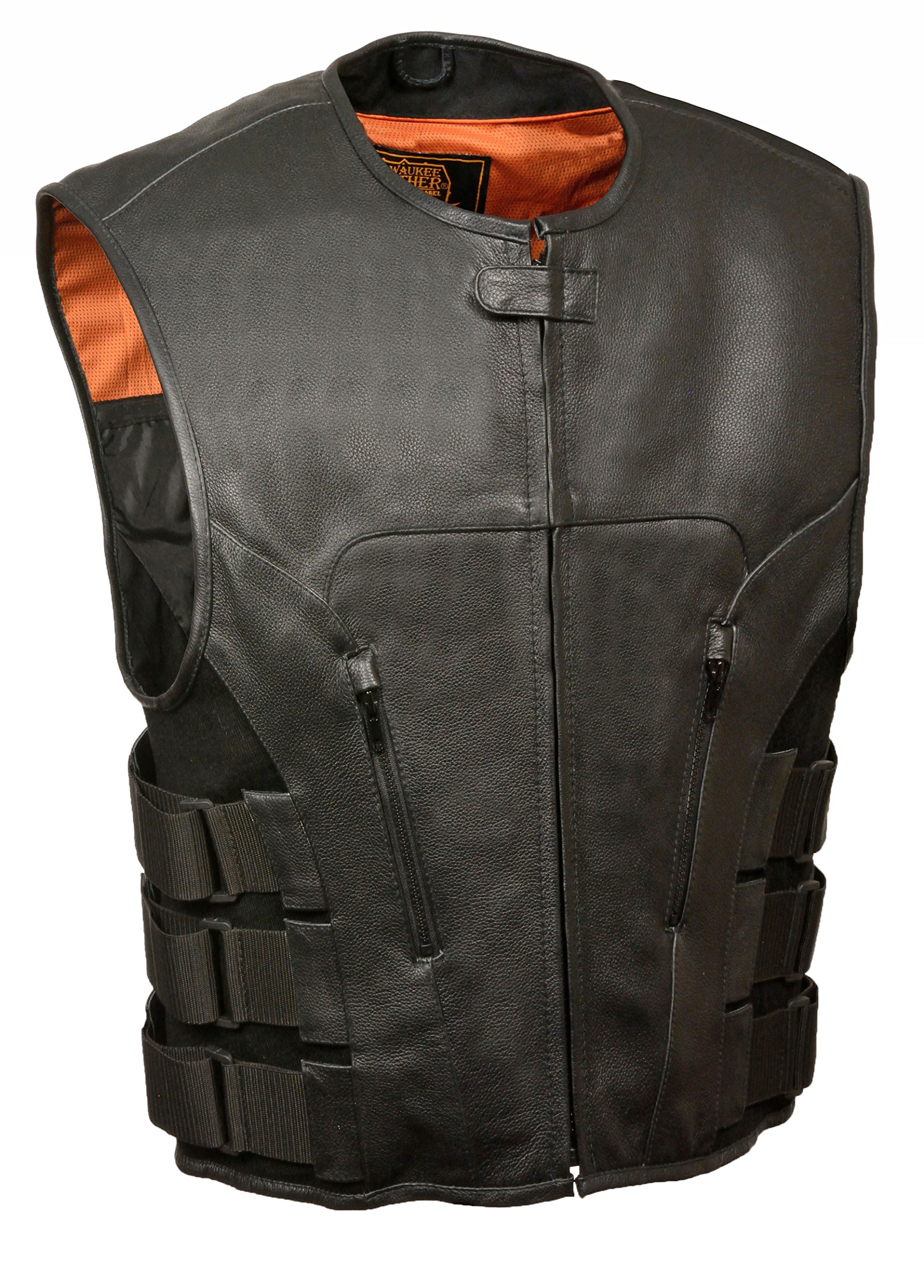 Milwaukee Leather Men's SWAT Style Biker Vest - Premium Leather Zip Front Motorcycle Vest for Riding & Outdoor Adventures