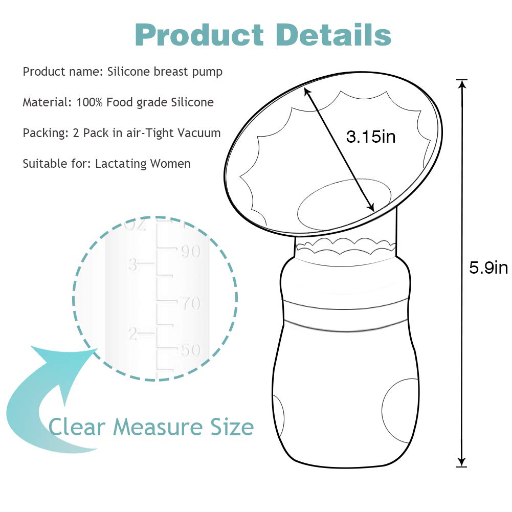 2 Pack Silicone Manual Breast Pump with Protective Lid - 100% Food Grade, BPA-Free, Ergonomic Design for Comfortable Use - Perfect for Travel, Work & On-the-Go Nursing (Yellow)