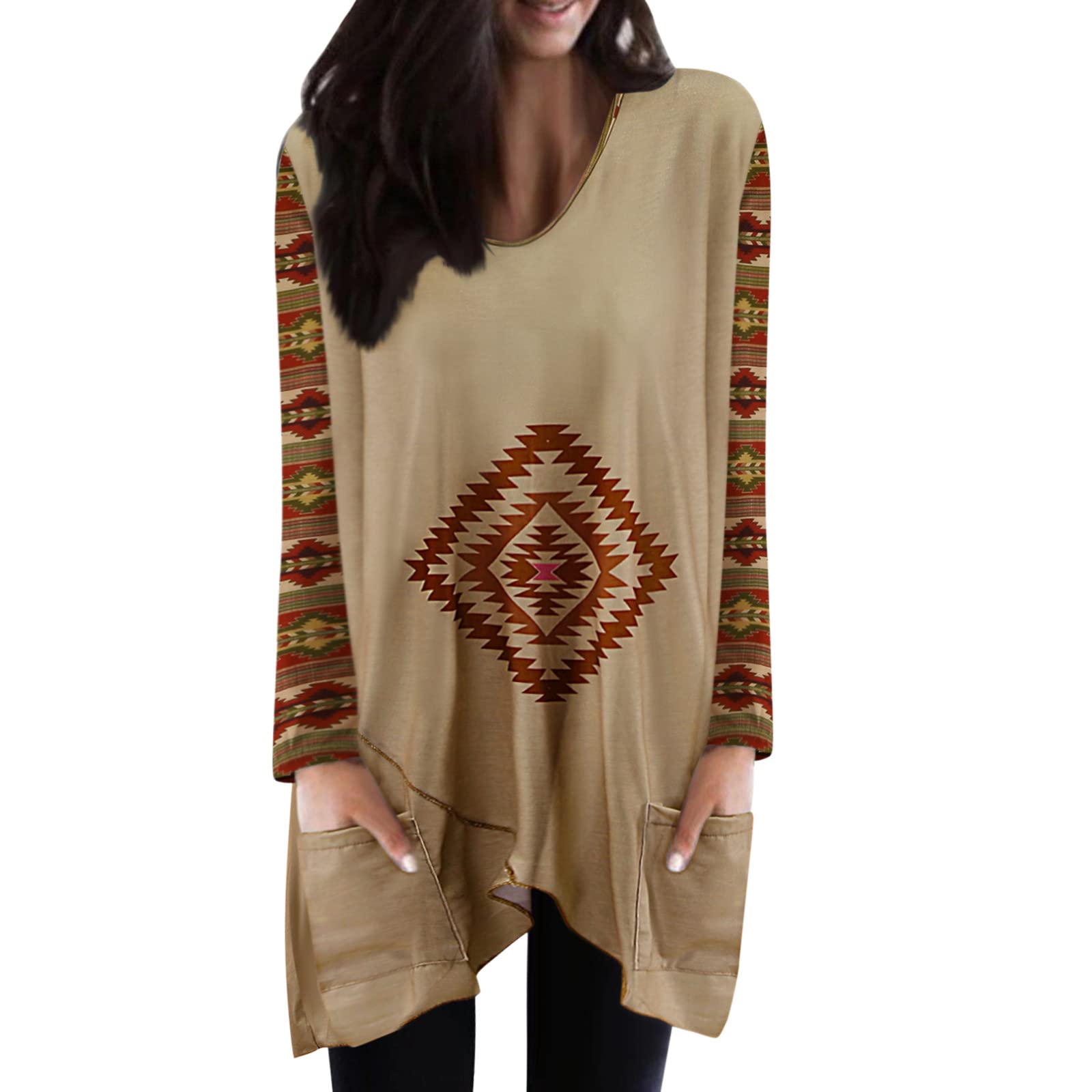 Women's White Long Sleeve Printed Crewneck Blouse - Casual Tunic Top for Work, Office & Everyday Wear | Comfortable Stretch Fabric
