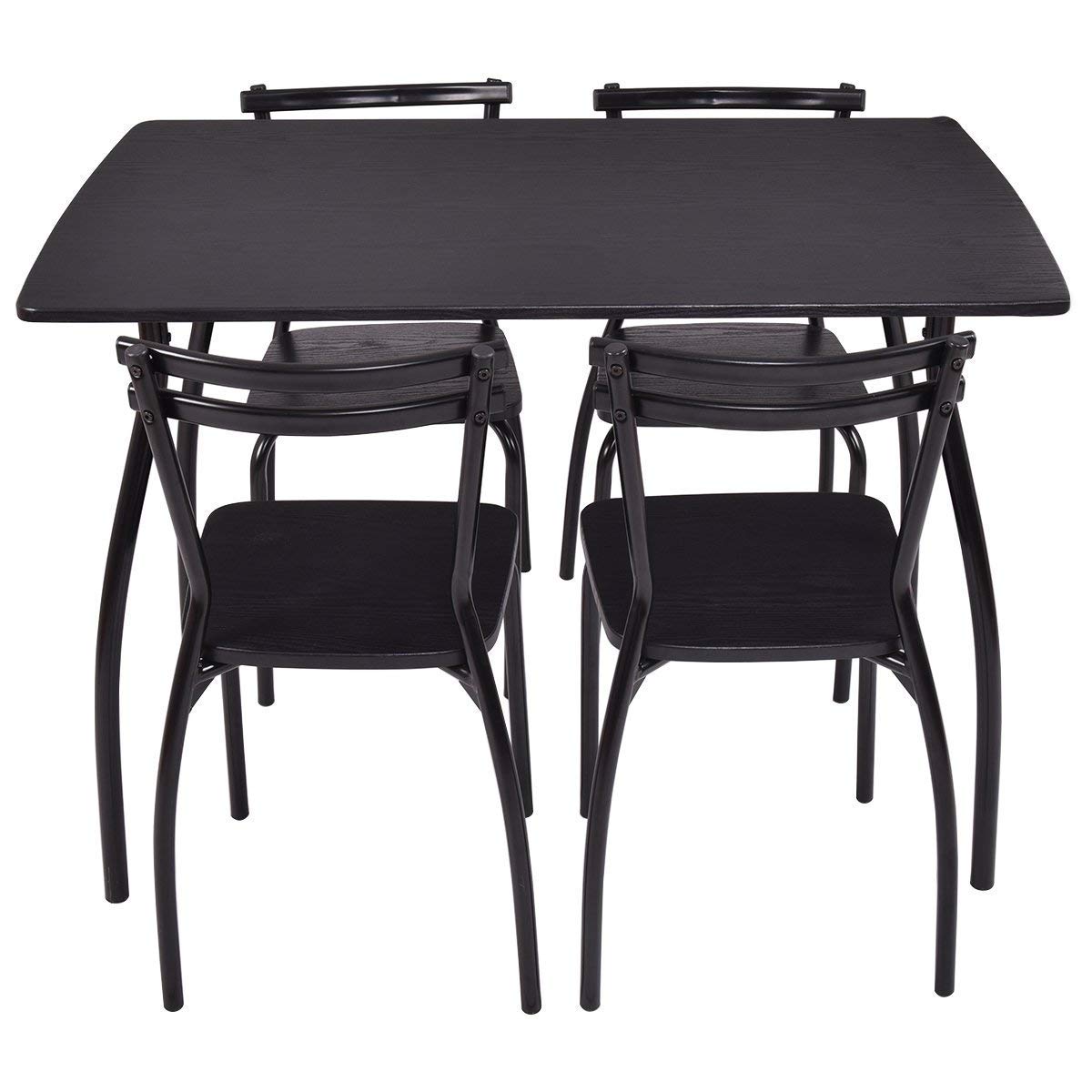 Casart 5-Piece Rectangular Dining Table Set with 4 Chairs - Black Steel Frame & MDF Top (42