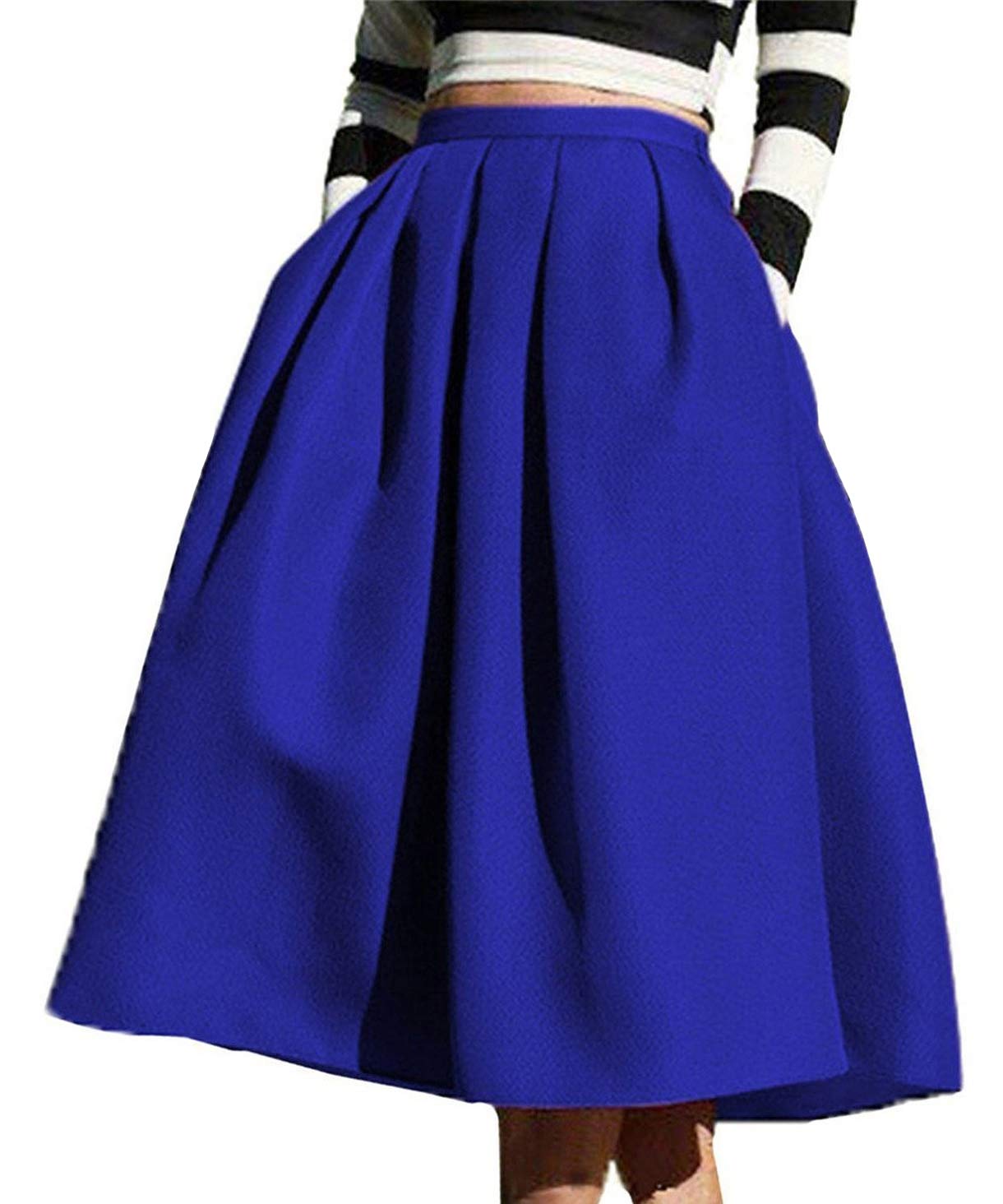 Face N Face Women's High Waisted A-Line Skater Pleated Midi Skirt - Street Fashion & Casual Outfit Essential for Spring/Summer