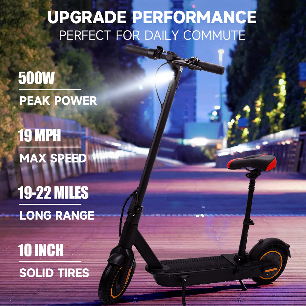 10 MAX Electric Scooter with Seat - 500W Motor & 10AH Long Range Battery (60KM Commute) - Perfect for Urban Travel, Campus Commuting & Last-Mile Transportation