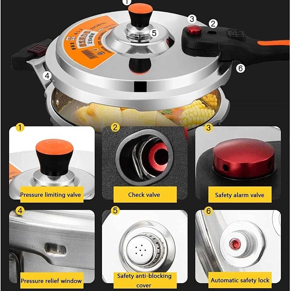 **5L Stainless Steel Pressure Cooker - Explosion-Proof, Thickened Design for Gas & Induction Hobs - Large Capacity for Family Cooking, Soups & Meal Prep**