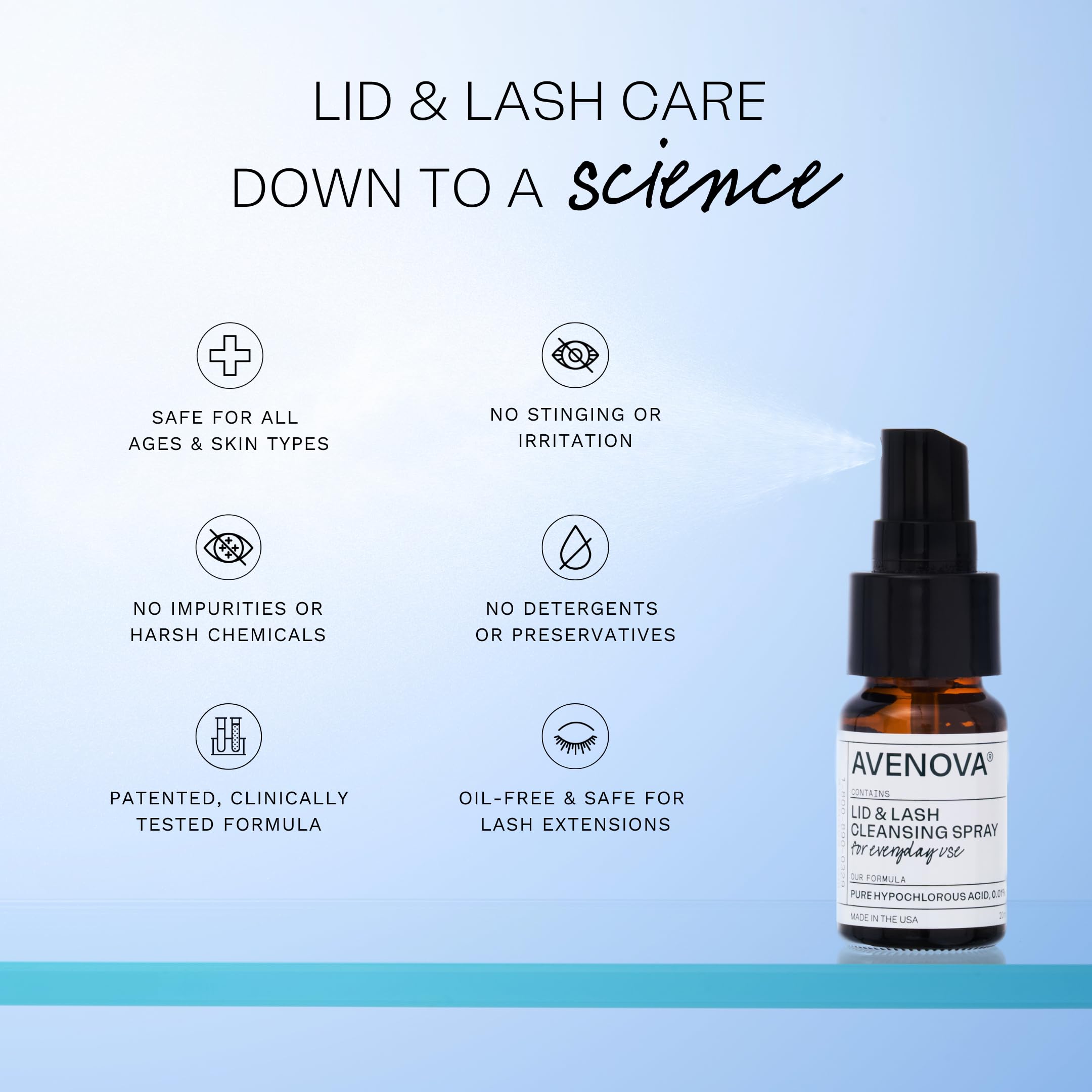 Avenova Hypochlorous Acid Eyelid & Eyelash Cleanser Spray - 20mL (0.68oz) | Gentle Daily Eye Wash for Irritation, Dry Eyes & Blepharitis | Perfect for Contact Lens Wearers & Post-Eyelash Extension Care