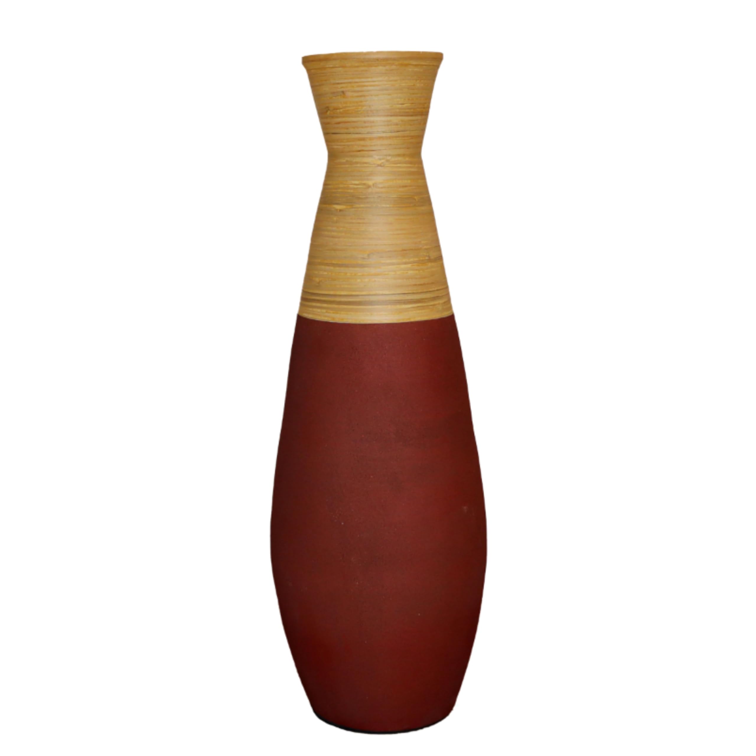 Handcrafted 31.5 Inch Tall Bamboo Floor Vase - Burgundy & Natural Finish - Sustainable Large Decorative Vase for Living Room, Dining Room, Entryway - Perfect for Home Decor, Wedding Centerpieces & Boho Style Interiors