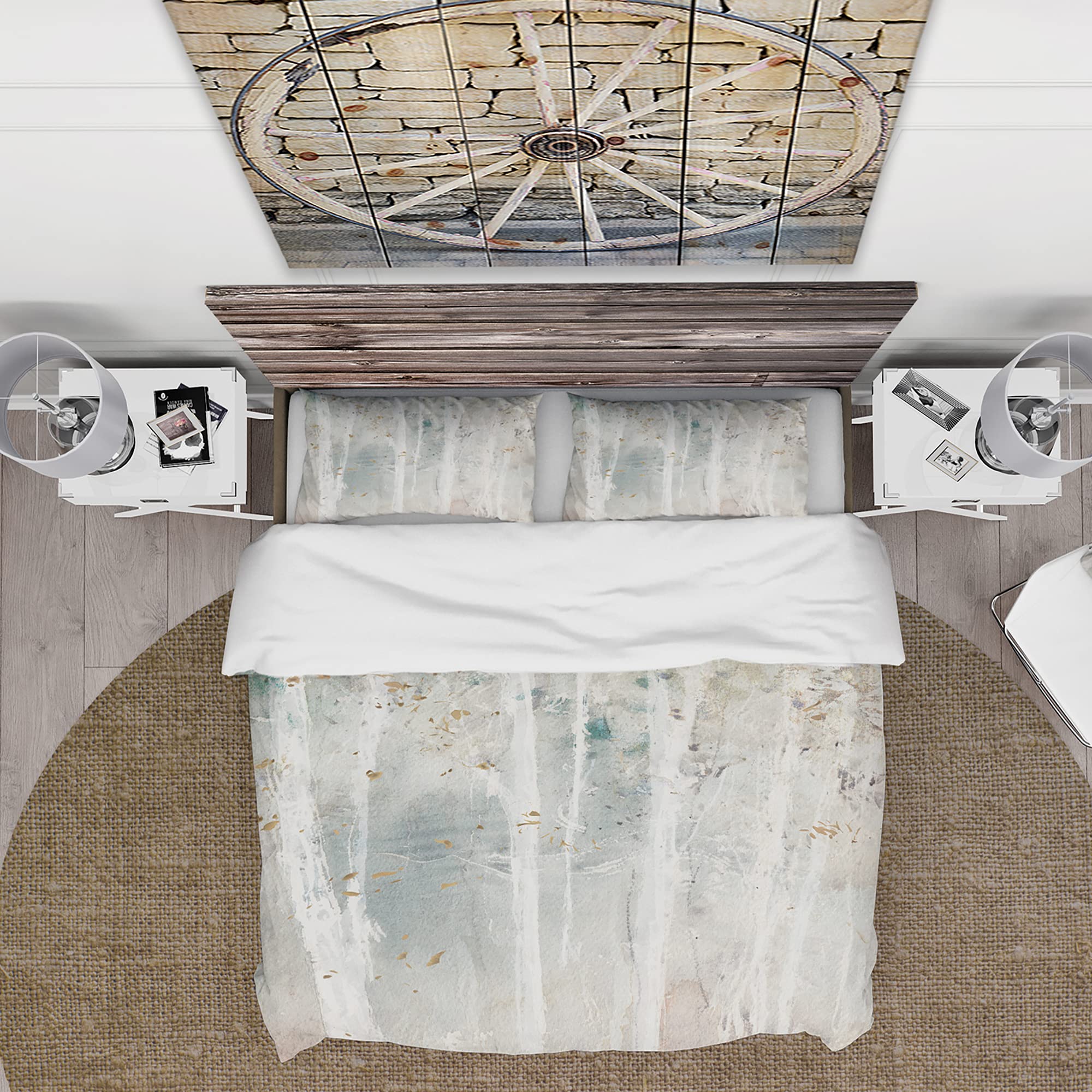 Woodland Walk into The Forest VI Traditional Duvet Cover Set - Queen Size Beige Abstract Bedding 3-Piece Set | All Season Comfort for Master Bedroom, Guest Room & Cozy Cabin Retreat