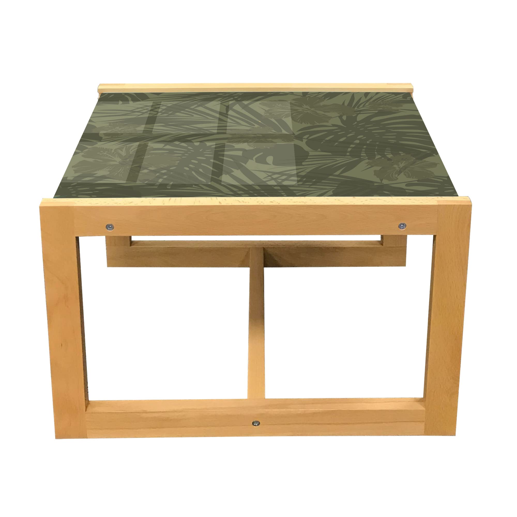 Vintage Palm Coffee Table - Monochrome Tropical Leaves Design, Acrylic Glass Top with Wooden Frame for Office & Dorm Decor