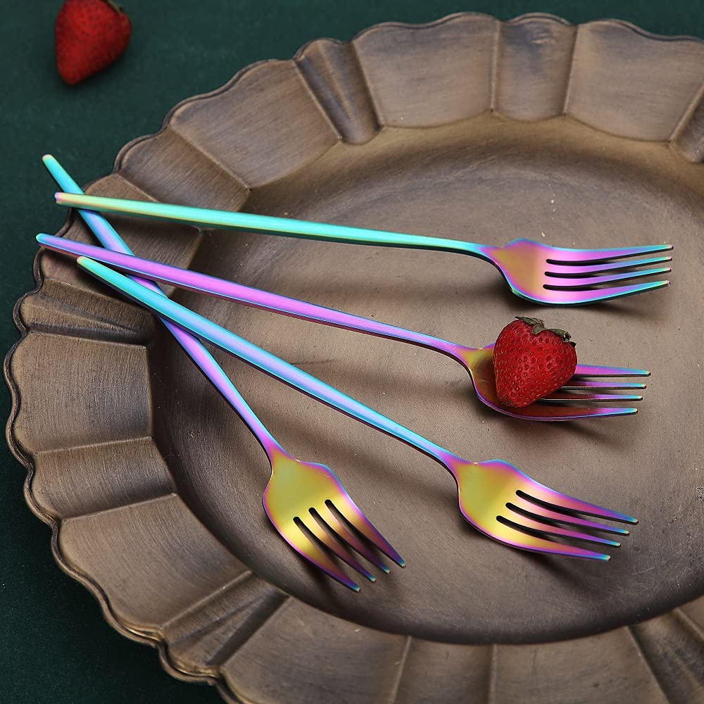 6-Piece Stainless Steel Rainbow Dinner Forks Set - 8.4