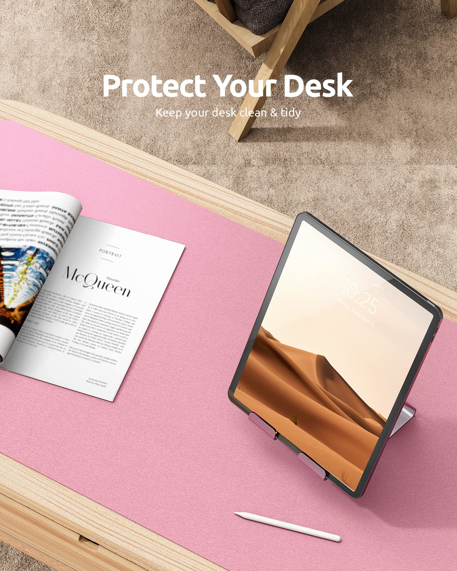 YSAGi Large PU Leather Desk Pad Protector - Non-Slip Mouse Pad & Laptop Mat, Waterproof Writing Surface for Office & Home (23.6