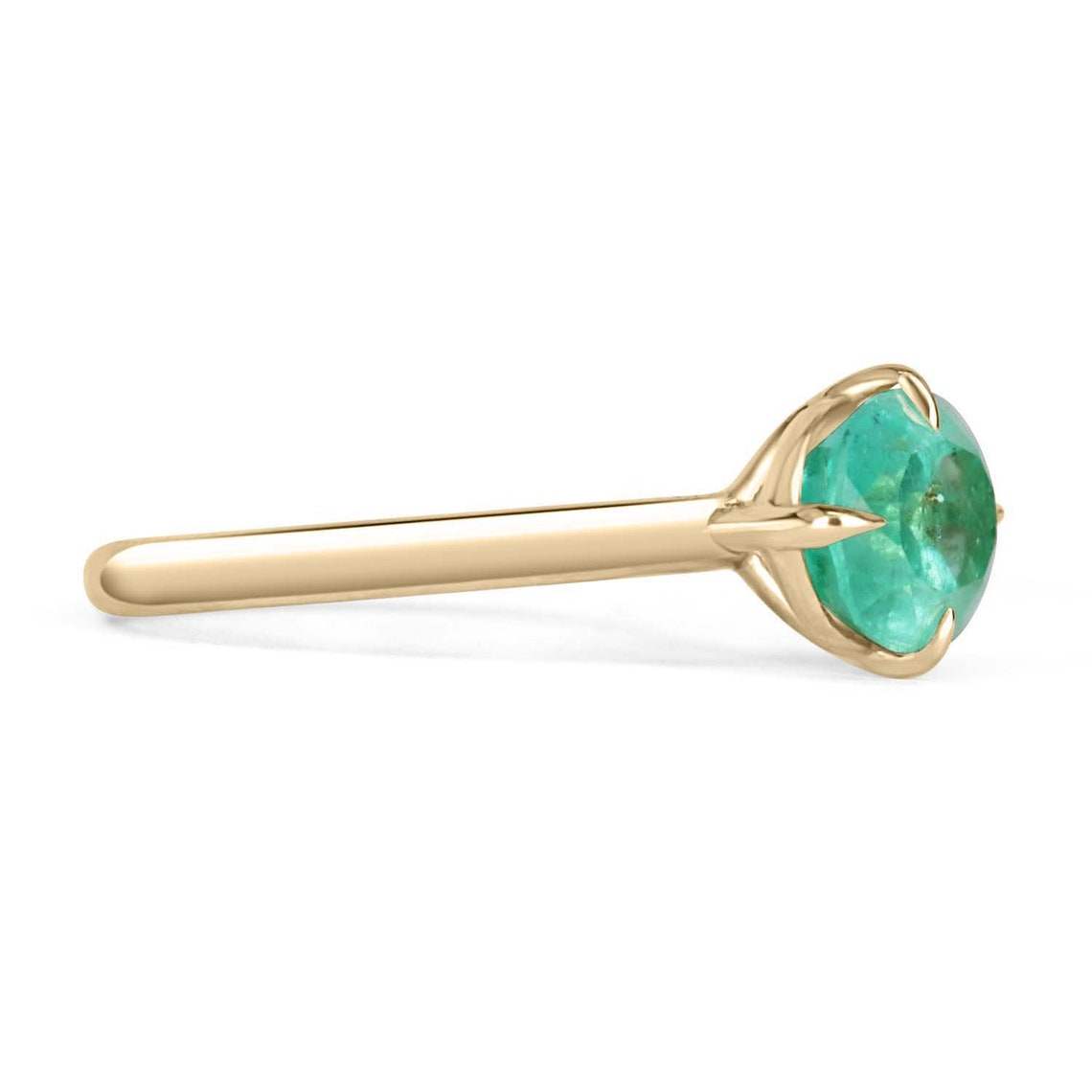 2.37 Carat Oval East to West Emerald Solitaire Ring in 14K Gold - 4 Prong Setting, Special Price & Layaway Options - Perfect for Engagement, Anniversary & Everyday Elegance