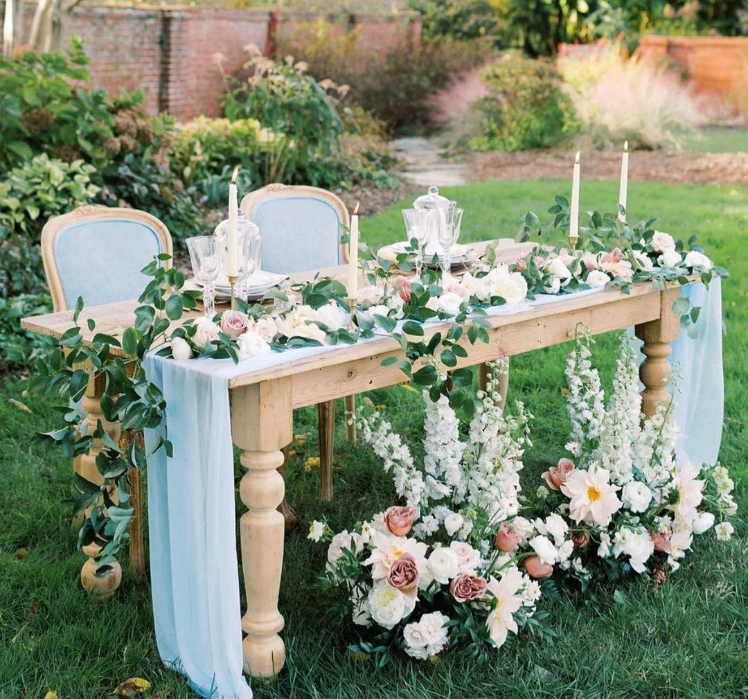 2-Pack Baby Blue Chiffon Table Runners - 10ft Sheer Tulle Wedding Decor for Bridal Showers, Arch Backdrops & Elegant Event Decorations