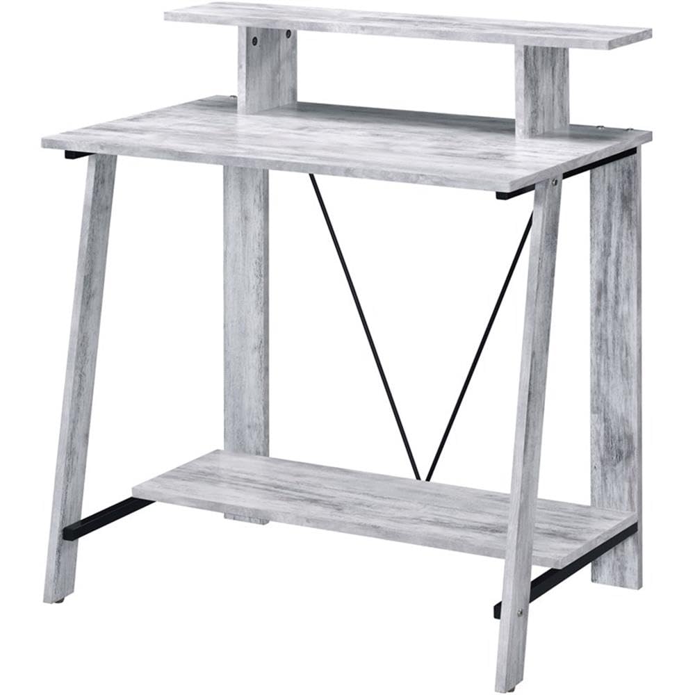 Acme Nypho Wooden 2-Tier Writing Desk - Antique White & Black Finish | Home Office Study Desk for Small Spaces, Dorm Rooms & Workspaces