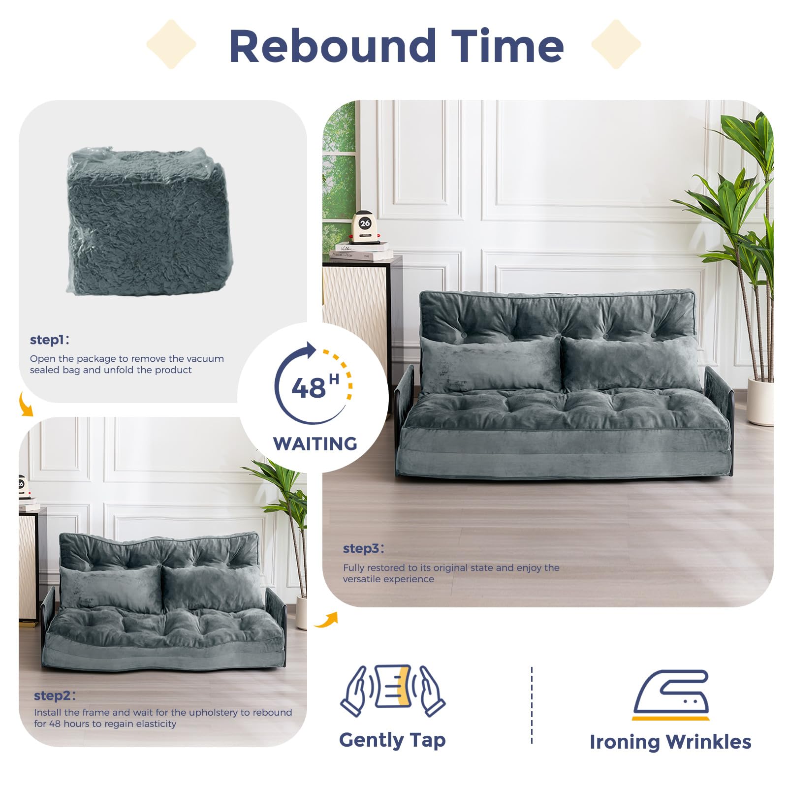 MAXYOYO Adjustable Floor Sofa Couch - Velvet Convertible Lazy Sofa Sleeper Bed with Pillows & Armrest, Double Size in Dark Grey | Perfect for Small Spaces, Living Rooms & Guest Beds