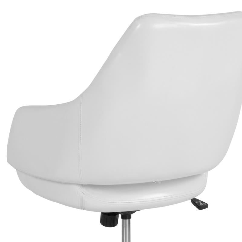 FLASH Madrid White Leather Upholstered Mid Back Office Chair - Ergonomic Home & Office Desk Chair for Comfortable Working & Studying