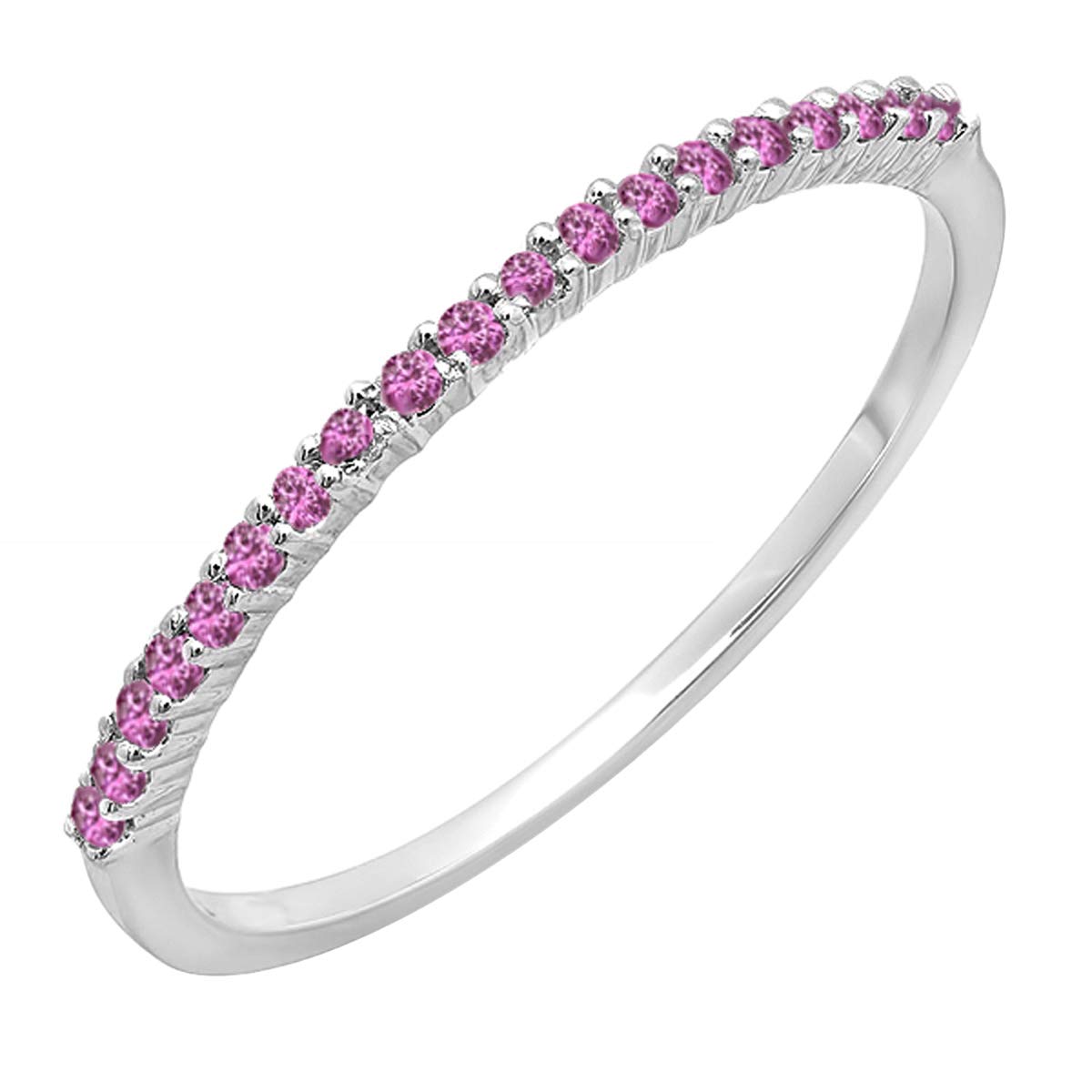 Dazzlingrock 14K Solid Gold Round Pink Sapphire Stackable Wedding Band for Women - 0.1ct Pink Gemstone, Highly Included Clarity - Perfect for Bridal Jewelry, Anniversary Gifts & Everyday Elegance