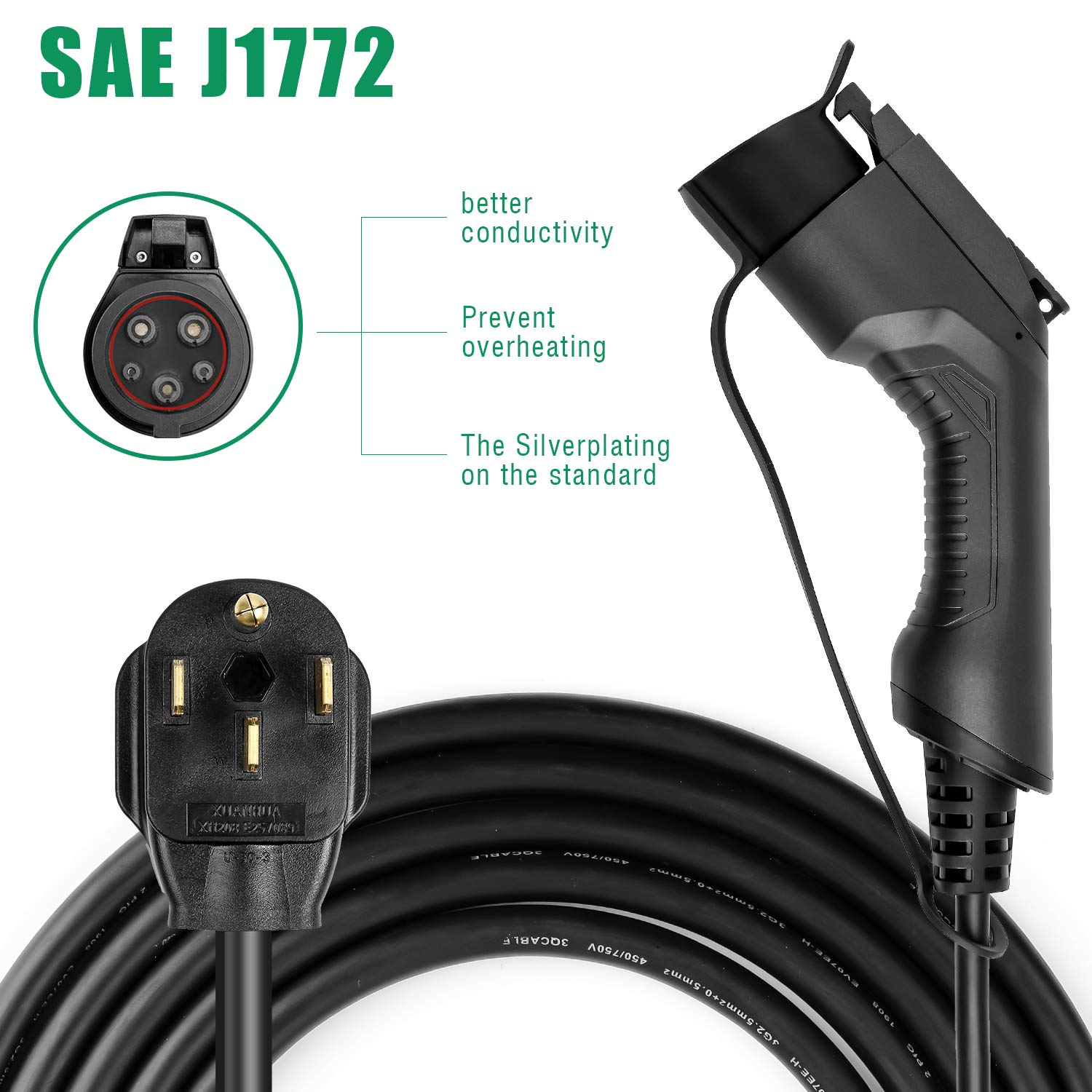 40Amp Level 2 EV Charger with 25ft NEMA 14-50 Plug | 9.6KW Portable Electric Vehicle Charging Station for Tesla, Chevy, Nissan & Hybrid Cars | Home & Road Trip Charging Solution