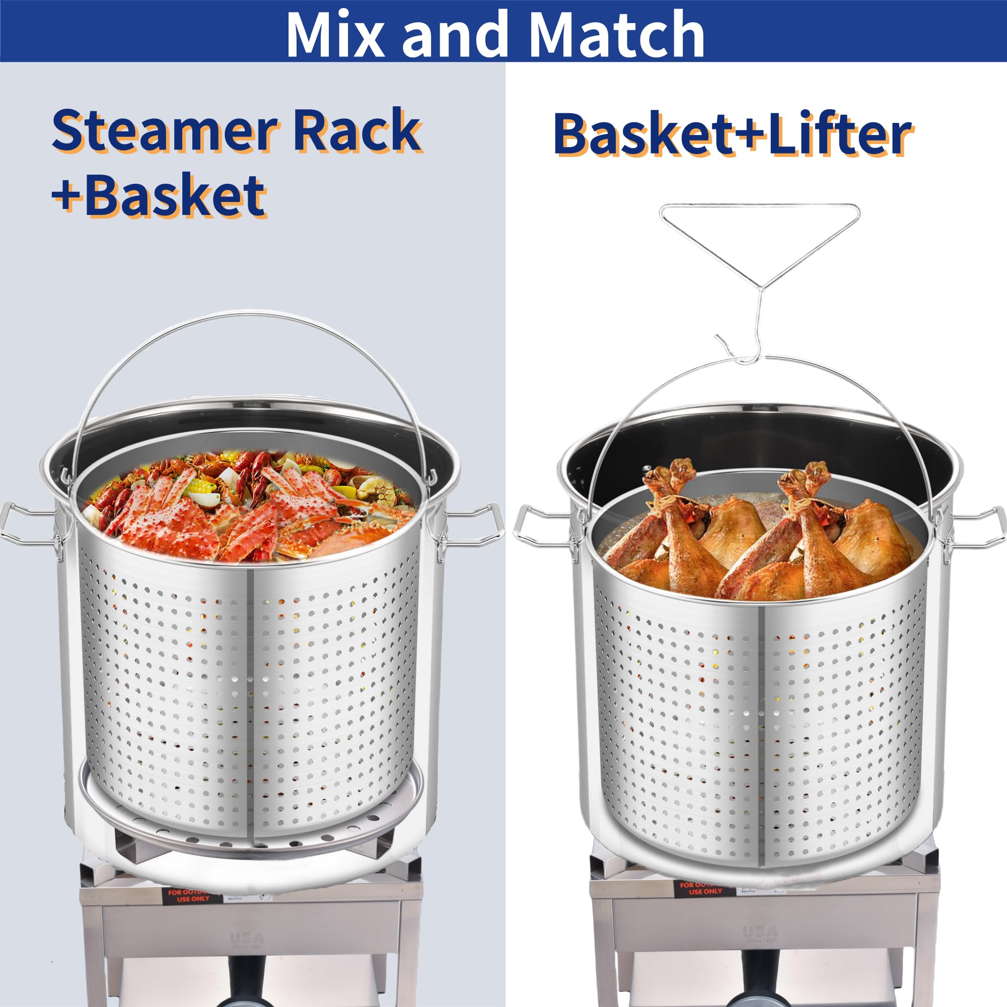 ARC 100QT Stainless Steel Outdoor Cooking Pot with 200,000 BTU Propane Burner - Perfect for Seafood Boils, Crab Cooking, Lobster Steaming, Shrimp Boiling, Tamale Making & Turkey Frying | Heavy-Duty Commercial-Grade Pot with Basket for Backyard Parties, Camping & Large Gatherings