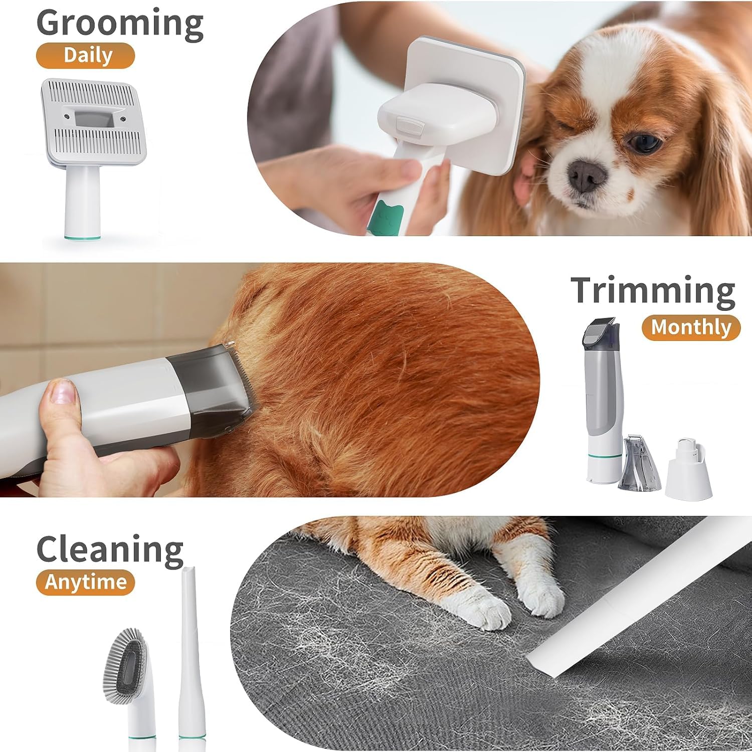 Professional Dog Grooming Kit with Vacuum & 6 Tools - Pet Clippers, Nail Grinder & Hair Vacuum for Dogs & Cats - Perfect for Shedding Control & Home Grooming (White) - Ideal for Pet Owners & Professional Groomers