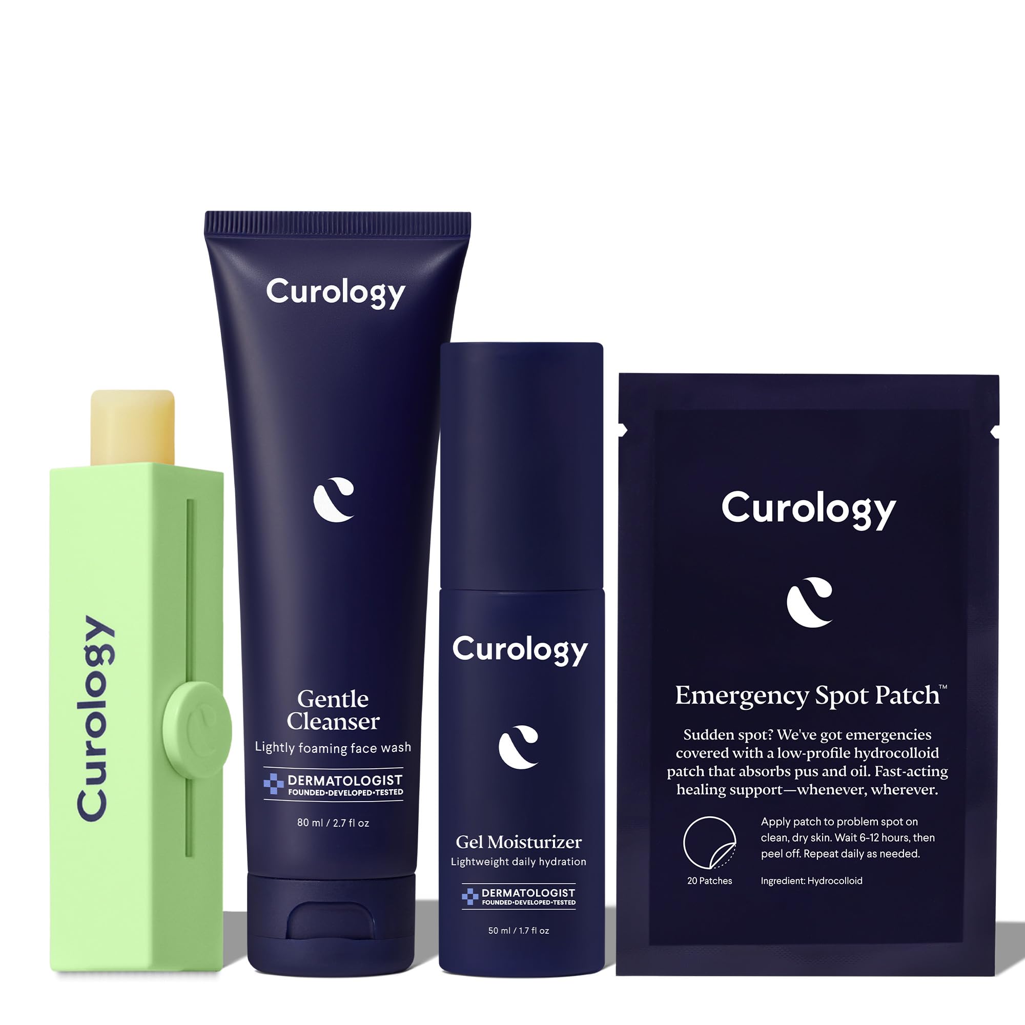 Curology Skin Care Starter Set & Lip Balm Bundle - Gentle Essentials Kit with Pimple Patches, Daily Facial Cleanser, Face Moisturizer | Acne Treatment & Hydration for Clear, Glowing Skin | Perfect for Daily Skincare Routine & Travel