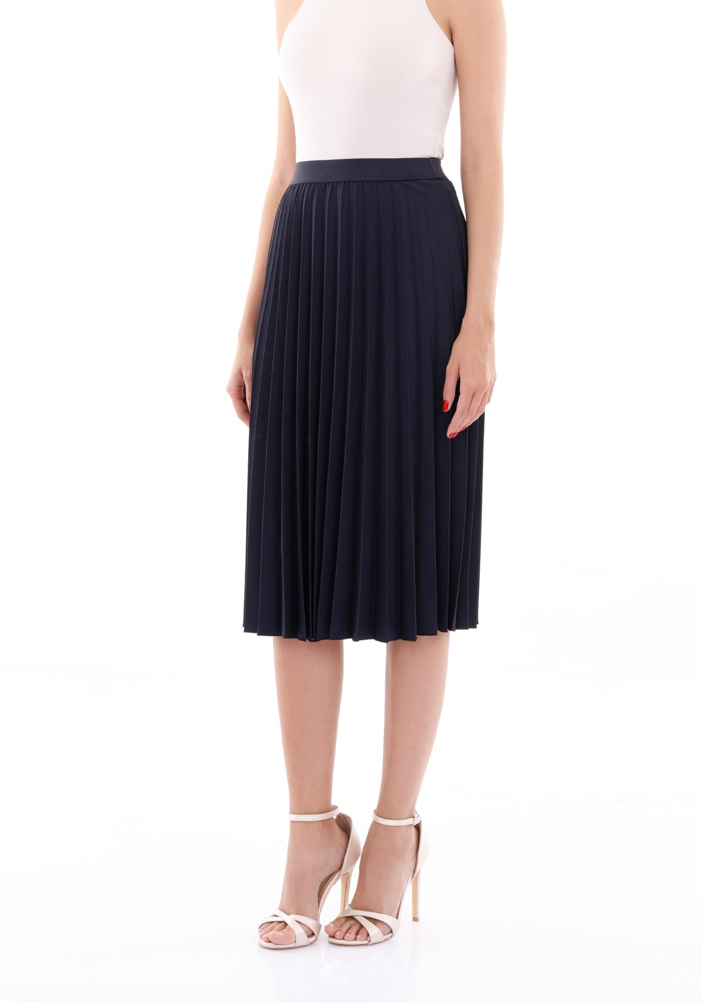 G-Line Women's Pleated Midi Skirt - High Waisted Knee Length A-Line Skirt for Office, Party & Casual Wear | Flowy Summer Skirts for Women