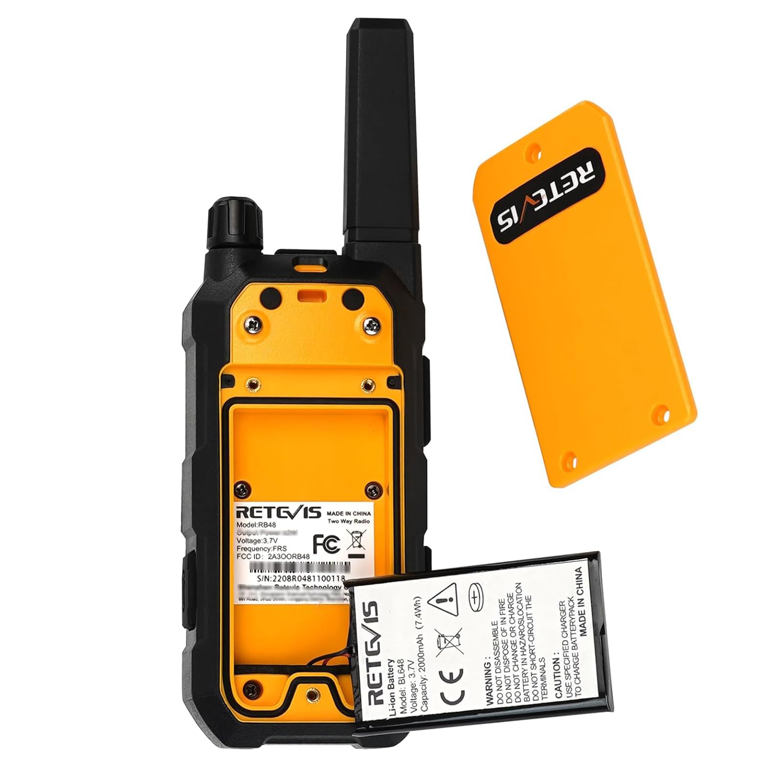 Retevis RB48 Waterproof Walkie Talkies - Heavy Duty Two Way Radios with Advanced Triple Proof, Vibration Call, USB-C Charging, SOS Function & NOAA Weather Alerts (2000mAh Battery, 2-Pack, Yellow) - Ideal for Outdoor Adventures, Construction Sites & Emergency Communication