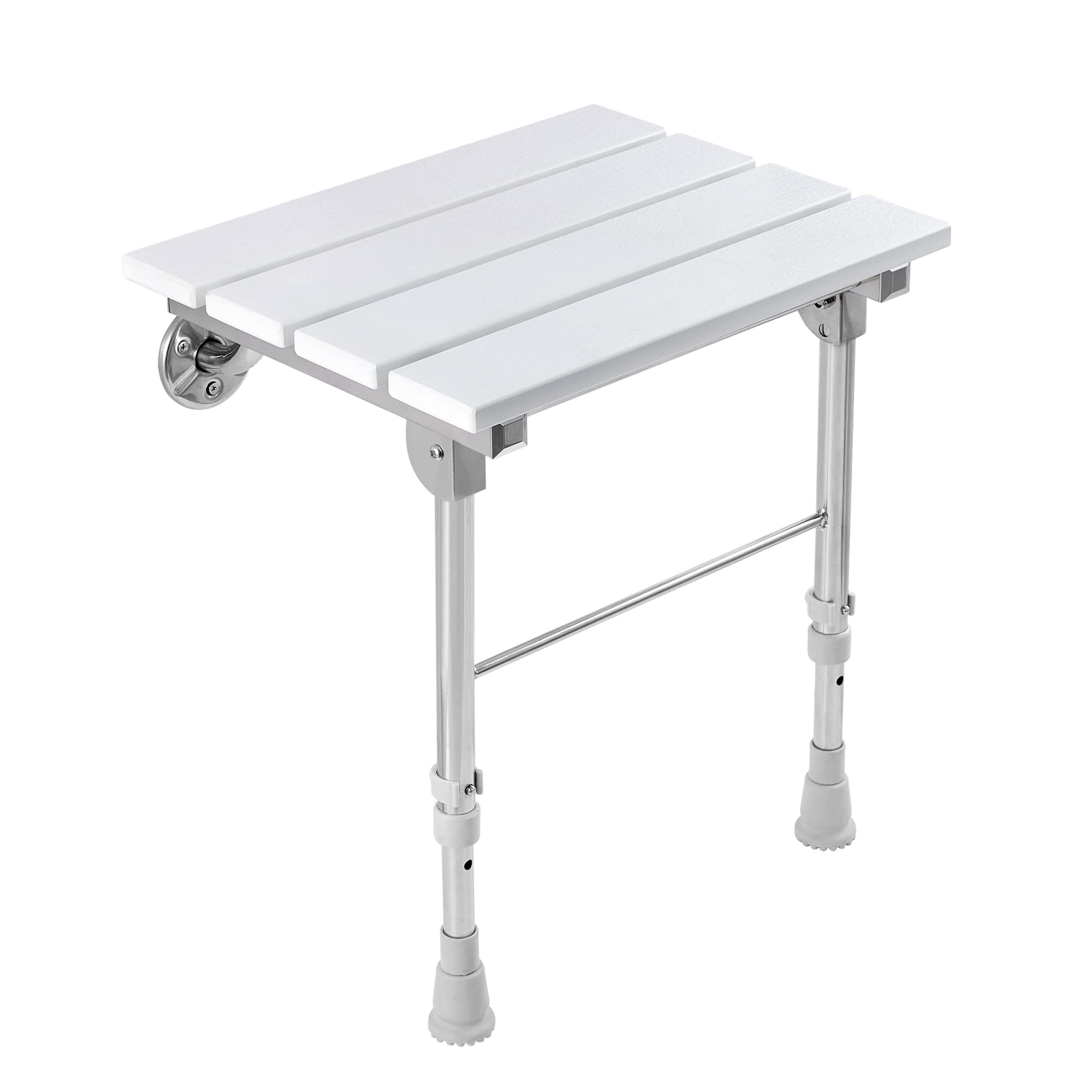 Foldable Wall Mounted Shower Seat with Adjustable Legs - Waterproof Wooden Shower Bench for Seniors & Small Spaces | Perfect for Bathroom Safety & Compact Shower Areas