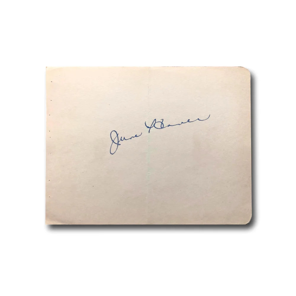 June Haver Autographed Album Page - Hand Signed Dolly Sisters Actress Memorabilia with JSA COA Certificate | Perfect for Vintage Hollywood Collectors and Film Memorabilia Displays