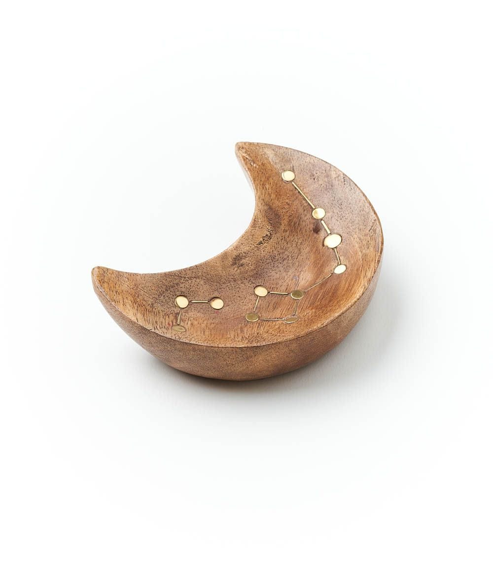 Handmade Crescent Moon & Constellation Mango Wood Catch All Dish - Natural Wooden Tray for Jewelry, Keys, Coins | Boho Home Decor & Gift Idea for Women
