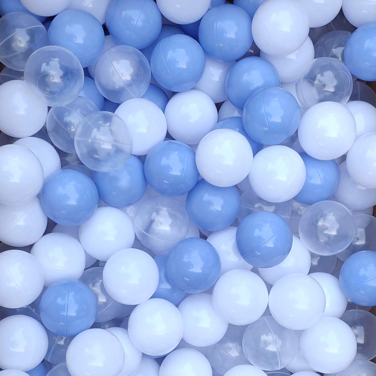 ApriLin 100-Pack 2.15 Inch Phthalate & BPA Free Plastic Ball Pit Balls for Kids - Ocean Colors (White, Clear, Blue) for Play Tents, Pools & Playpens | Indoor & Outdoor Toddler Playtime, Birthday Parties, Sensory Play