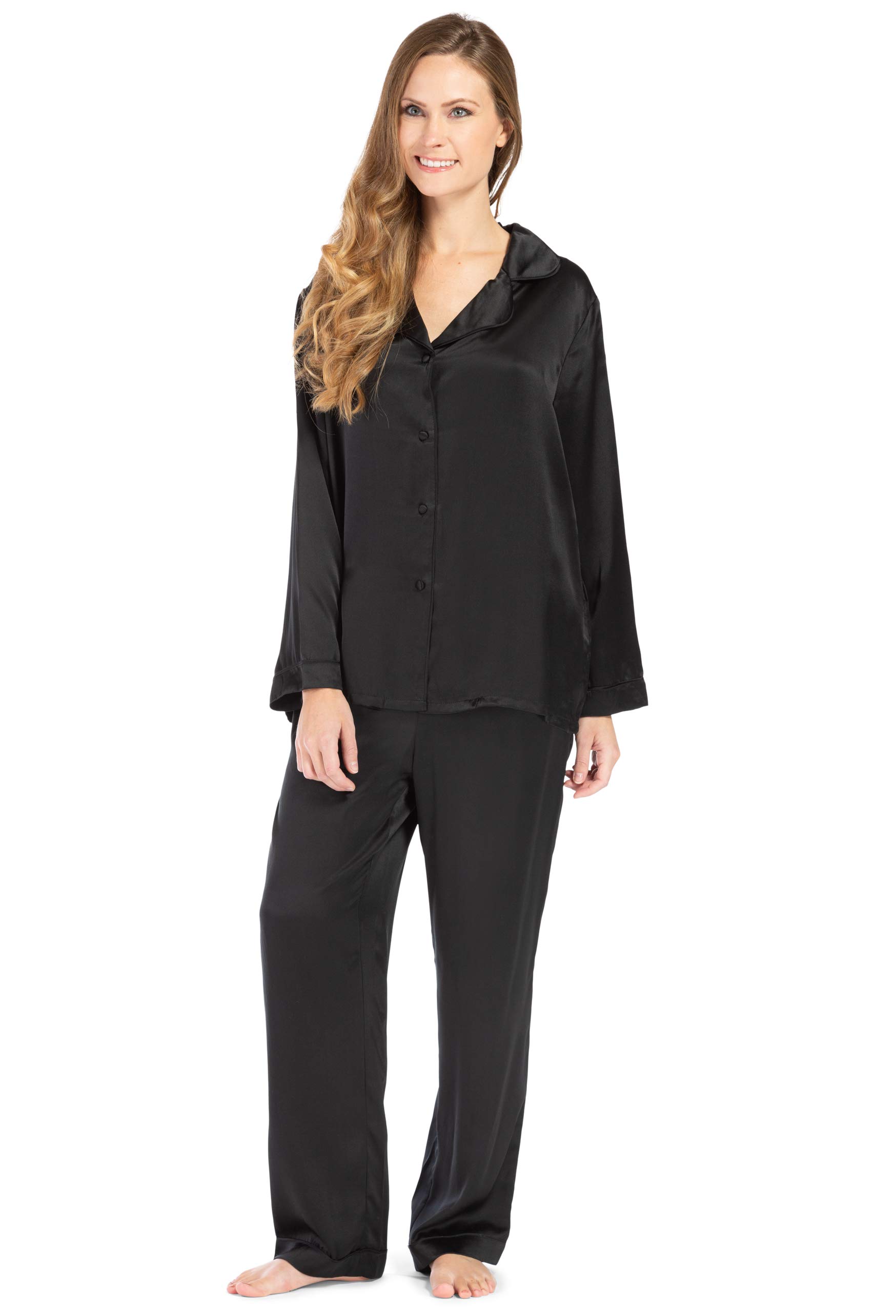 Fishers Finery Women's 100% Pure Mulberry Silk Long Sleeve Pajama Set - Soft Luxury Sleepwear with Gift Box - Perfect for Gifts, Bridal Shower & Cozy Nights